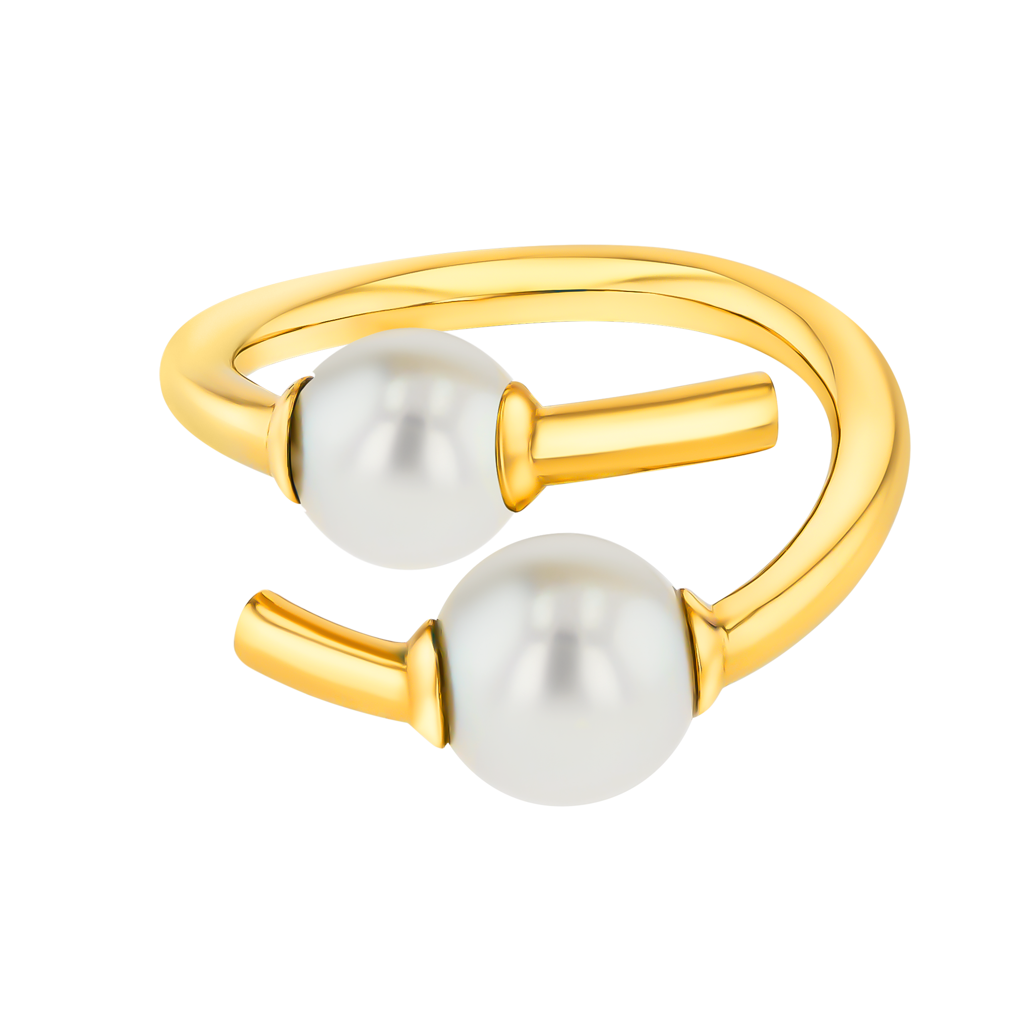 Kiku Glow Open Ring in 18K Yellow Gold With Two Freshwater Pearls