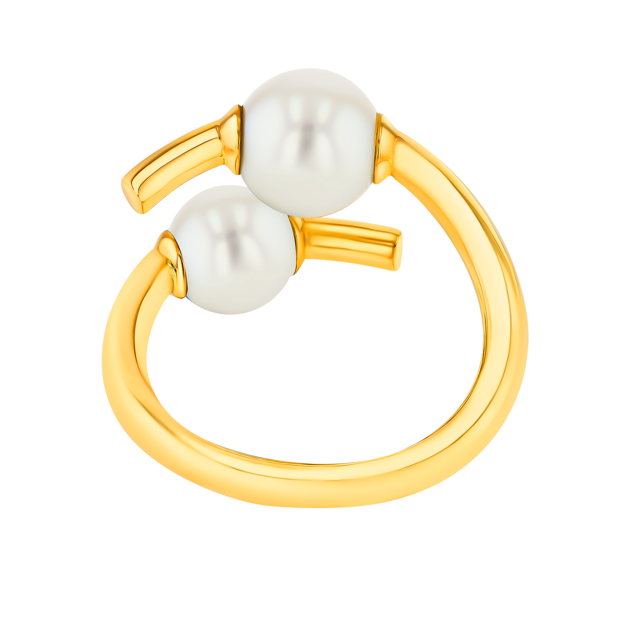 Kiku Glow Open Ring in 18K Yellow Gold With Two Freshwater Pearls