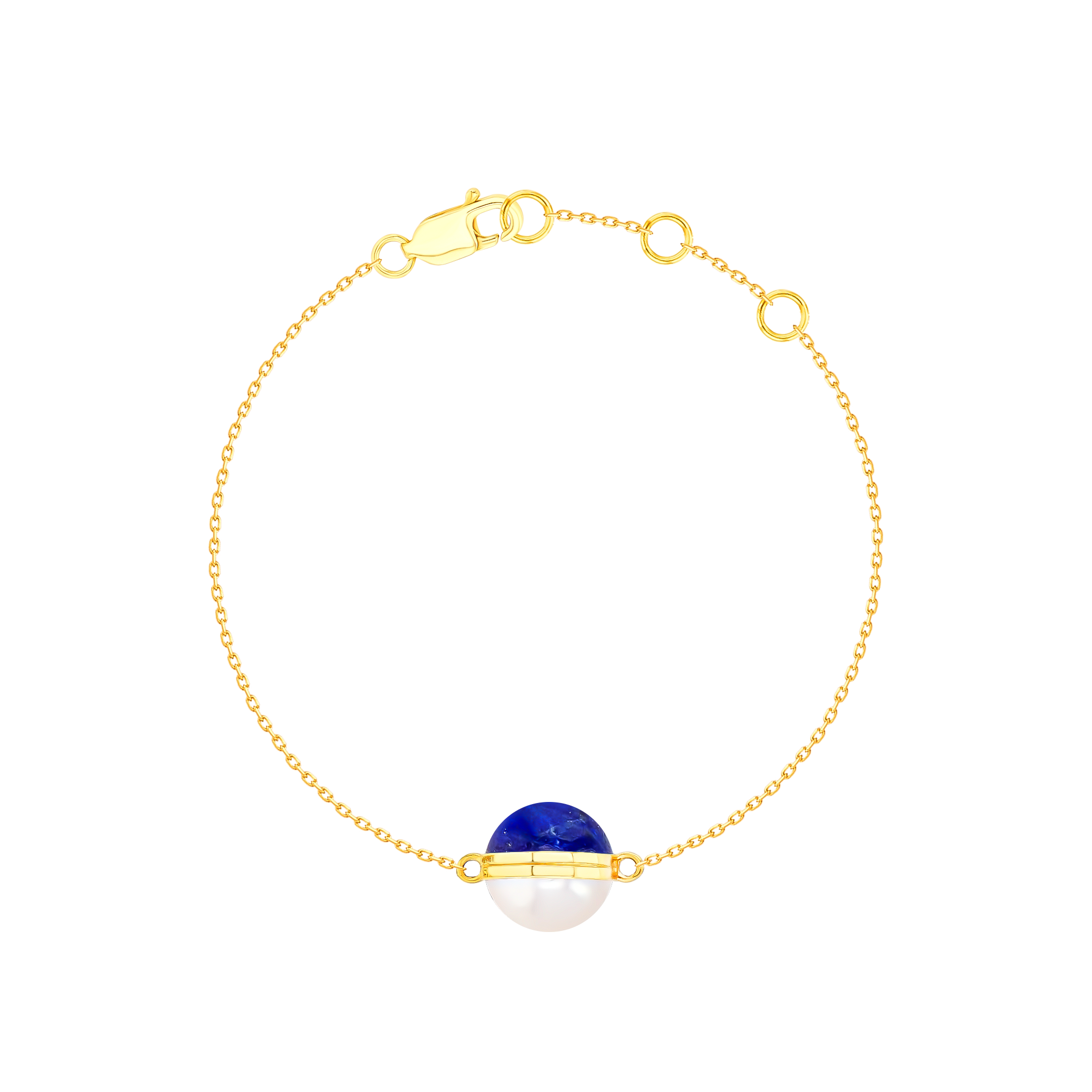 Kiku Glow Sphere Bracelet In 18K Yellow Gold With Freshwater Pearl and Lapis Lazuli Stone