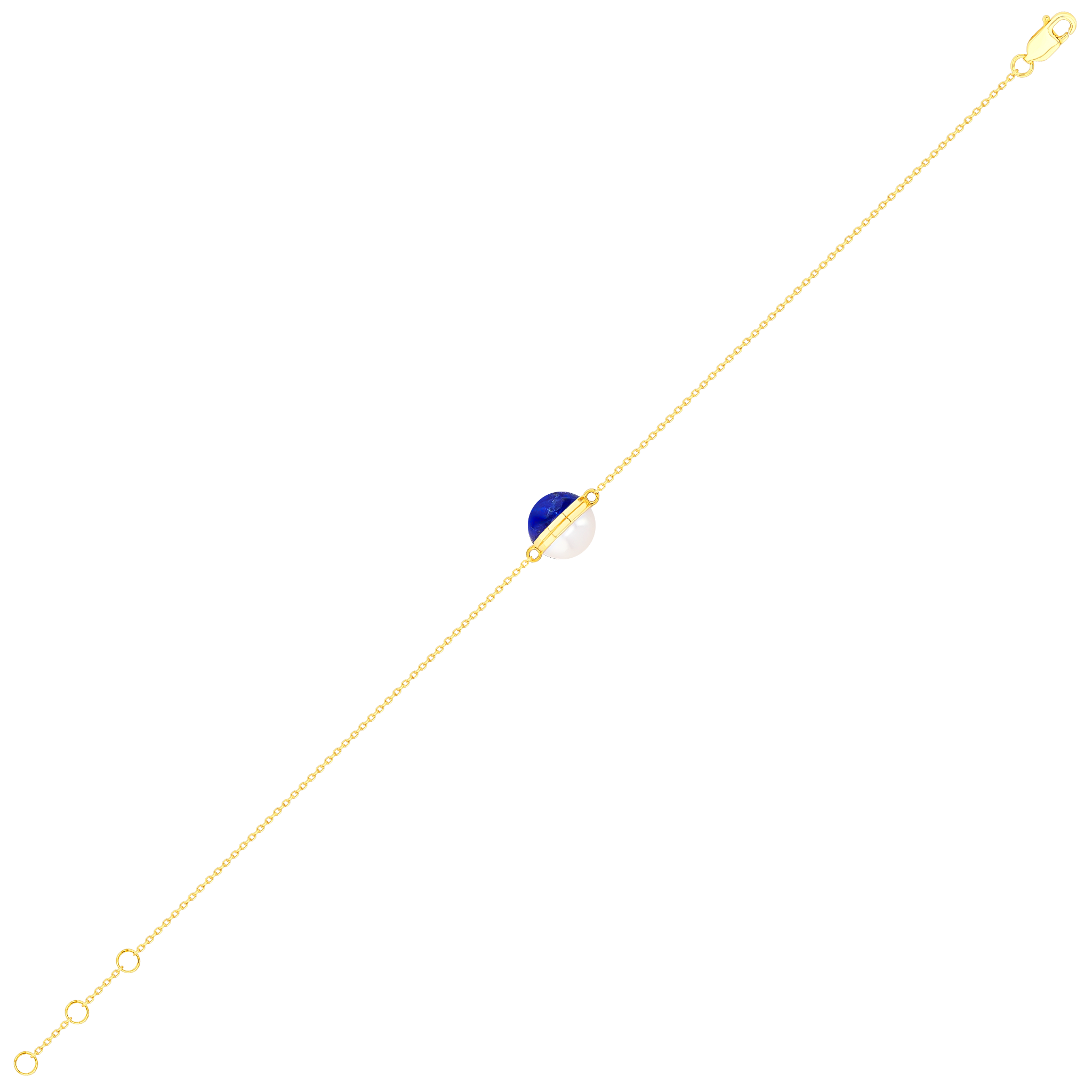 Kiku Glow Sphere Bracelet In 18K Yellow Gold With Freshwater Pearl and Lapis Lazuli Stone