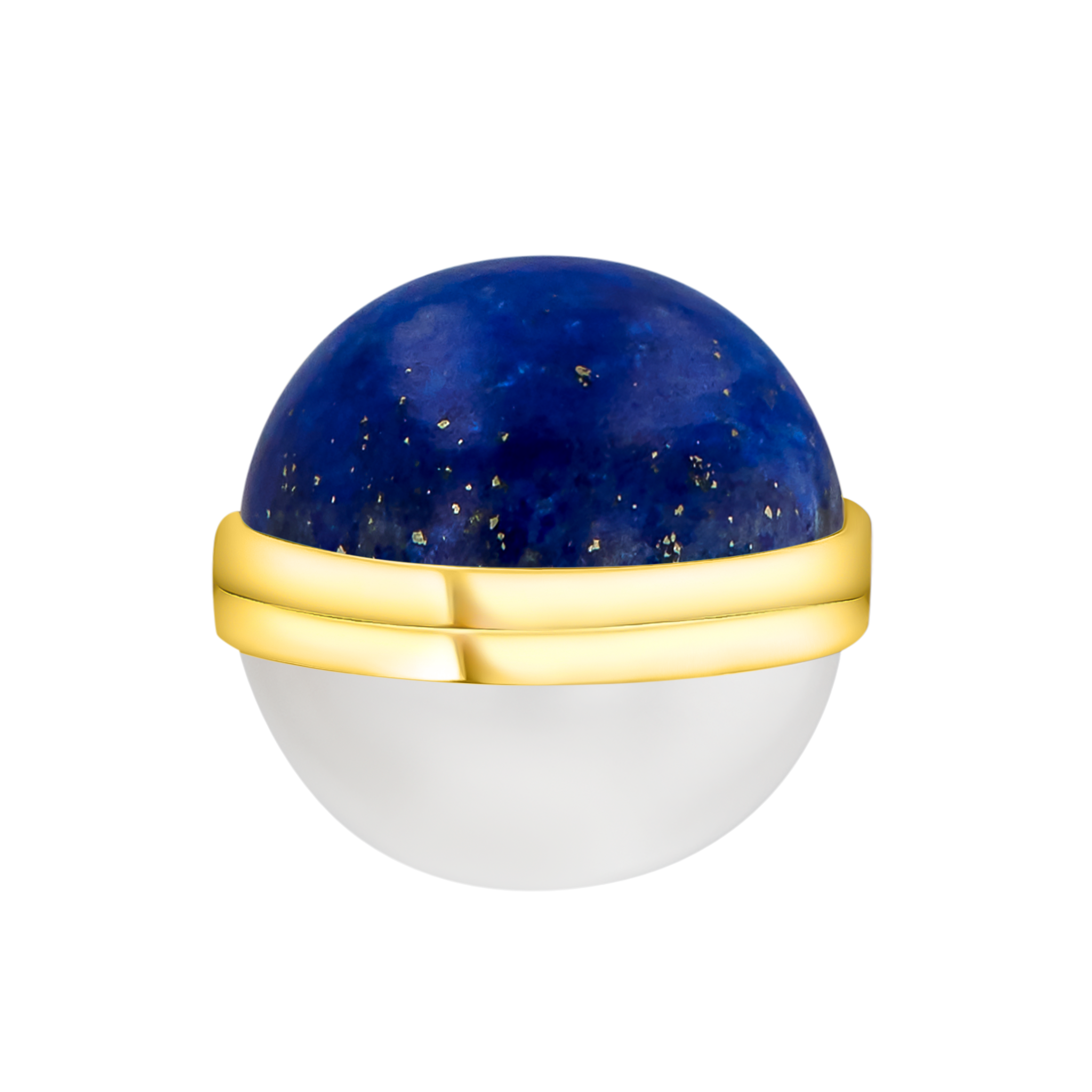 Kiku Glow Sphere Earrings In 18K Yellow Gold With Freshwater Pearls and Lapis Lazuli Stones