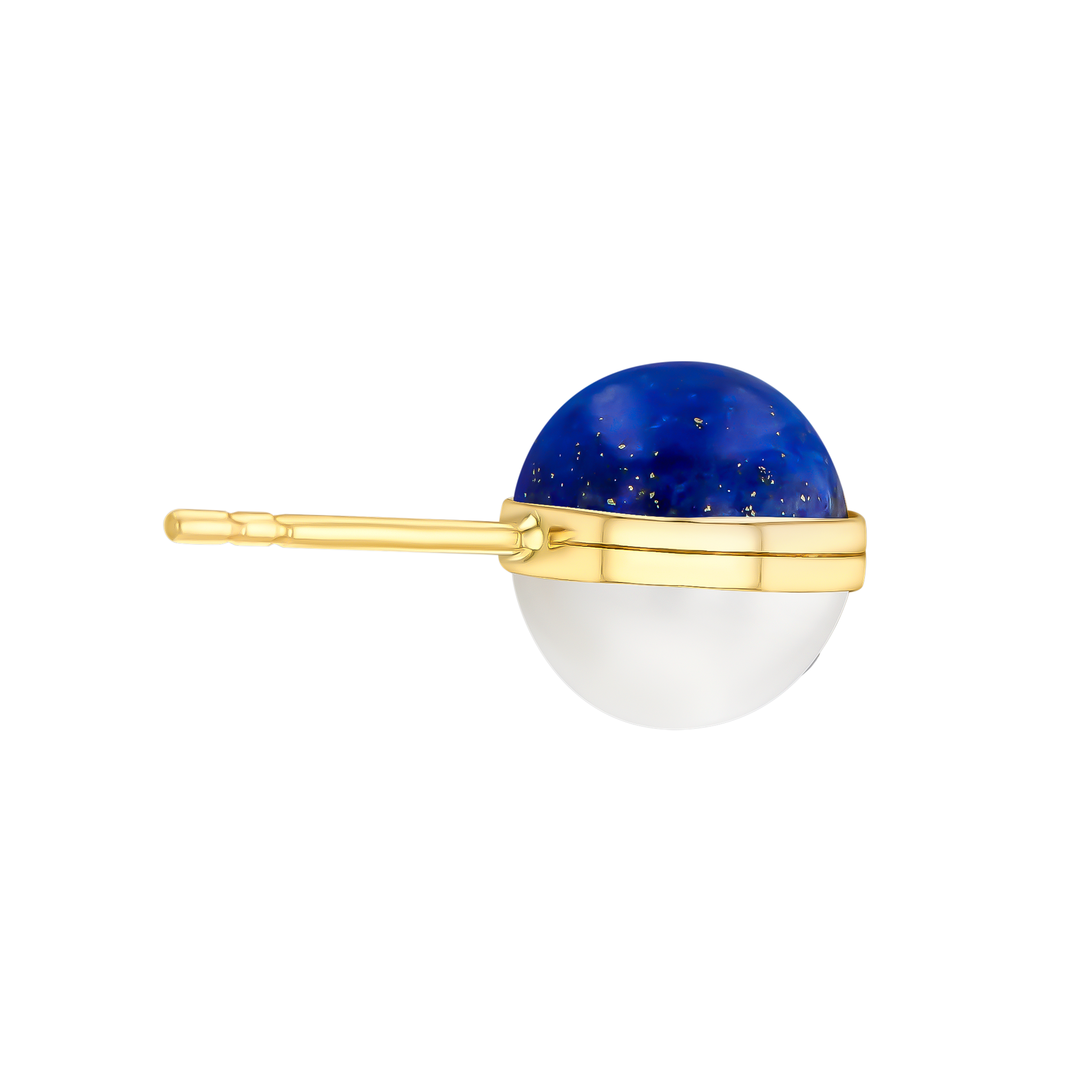 Kiku Glow Sphere Earrings In 18K Yellow Gold With Freshwater Pearls and Lapis Lazuli Stones