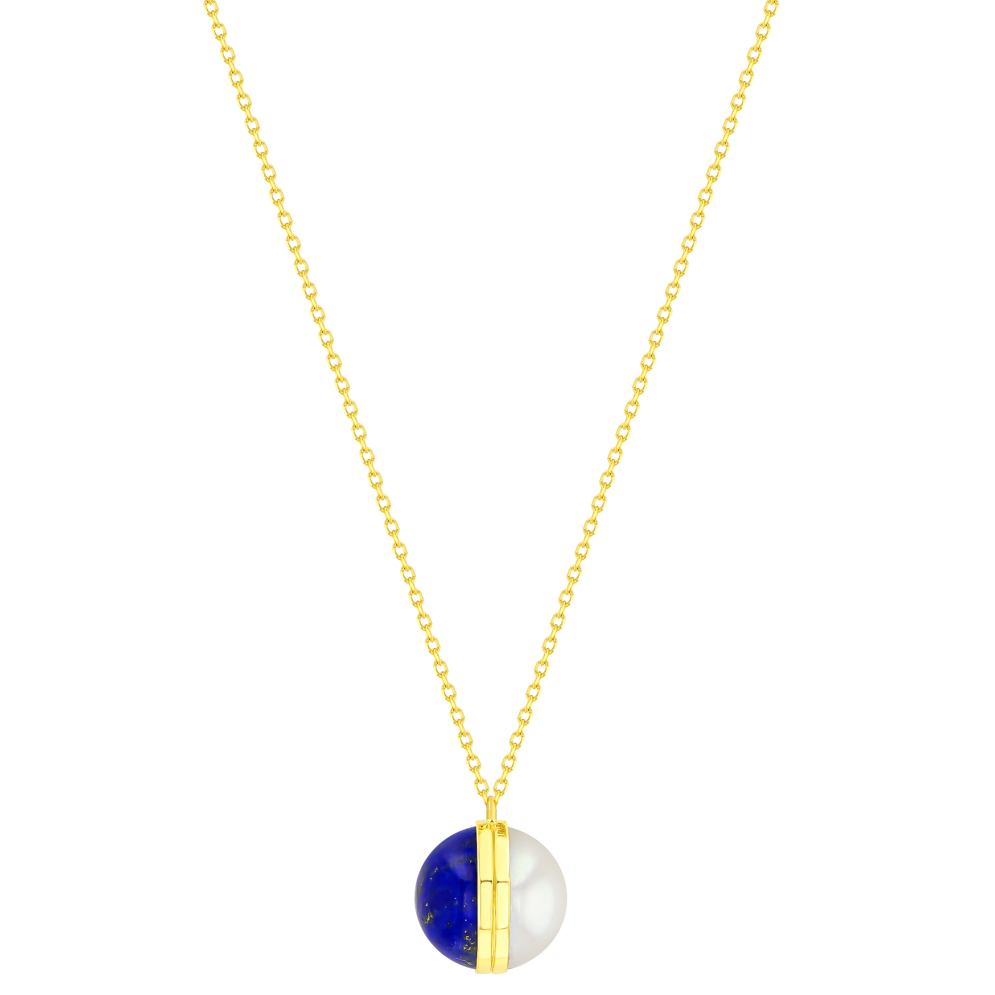 Kiku Glow Sphere Necklace In 18K Yellow Gold With Freshwater Pearl and Lapis Lazuli Stone