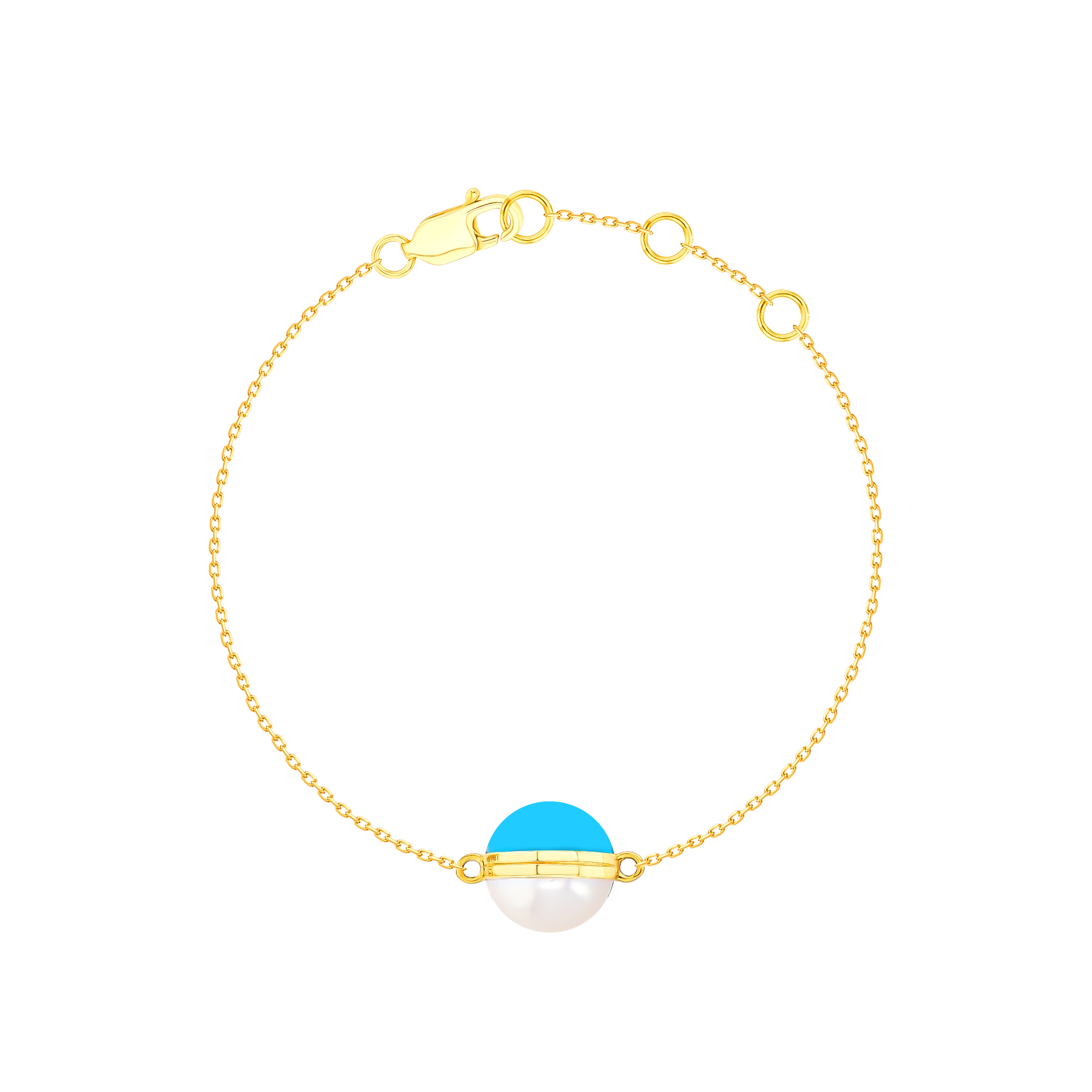 Kiku Glow Sphere Bracelet In 18K Yellow Gold With Freshwater Pearl and Turquoise Stone