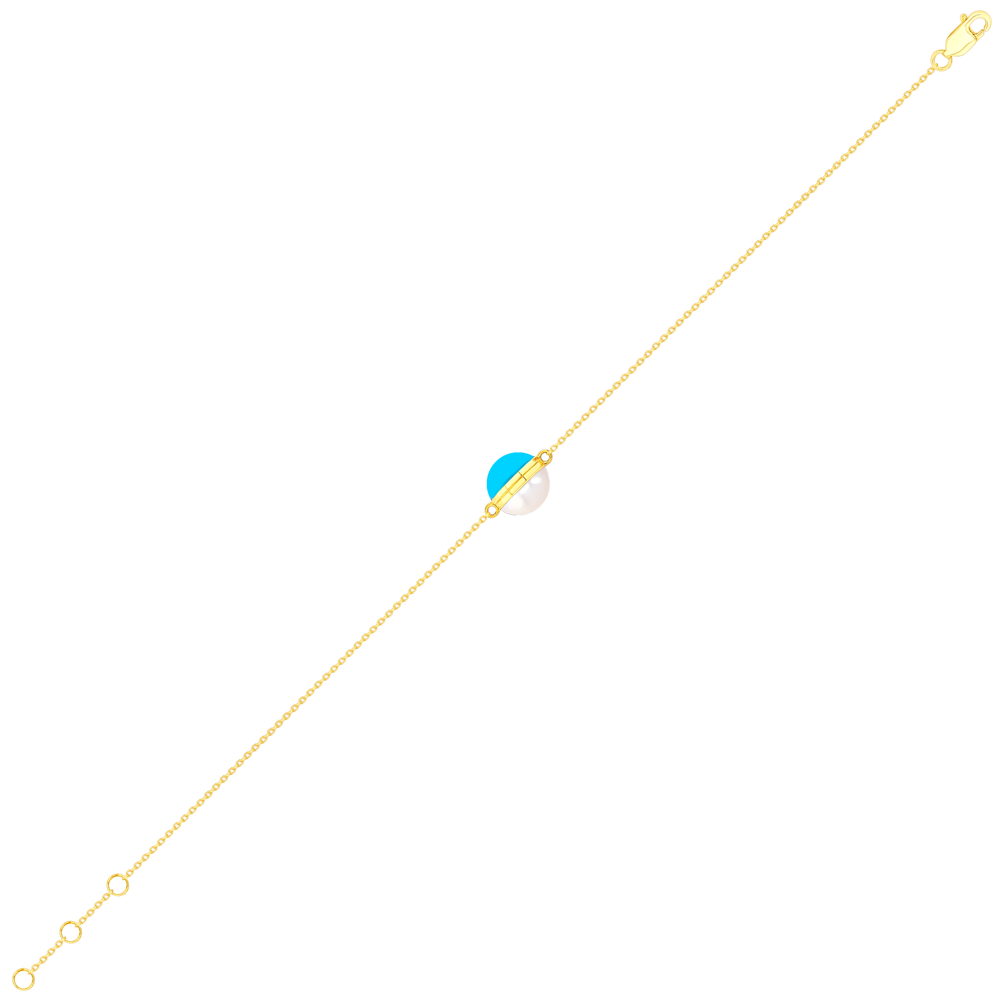 Kiku Glow Sphere Bracelet In 18K Yellow Gold With Freshwater Pearl and Turquoise Stone