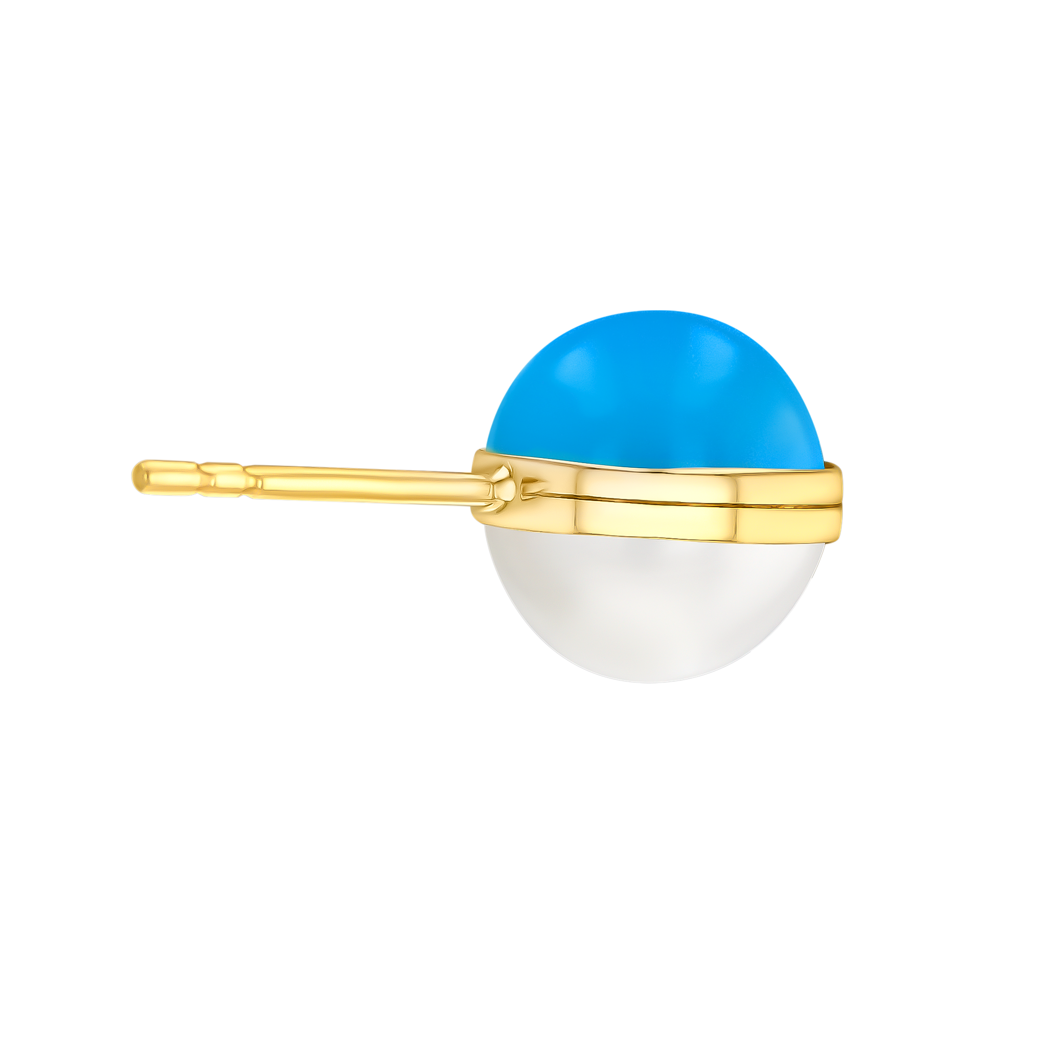 Kiku Glow Sphere Earrings In 18K Yellow Gold With Freshwater Pearls and Turquoise Stones