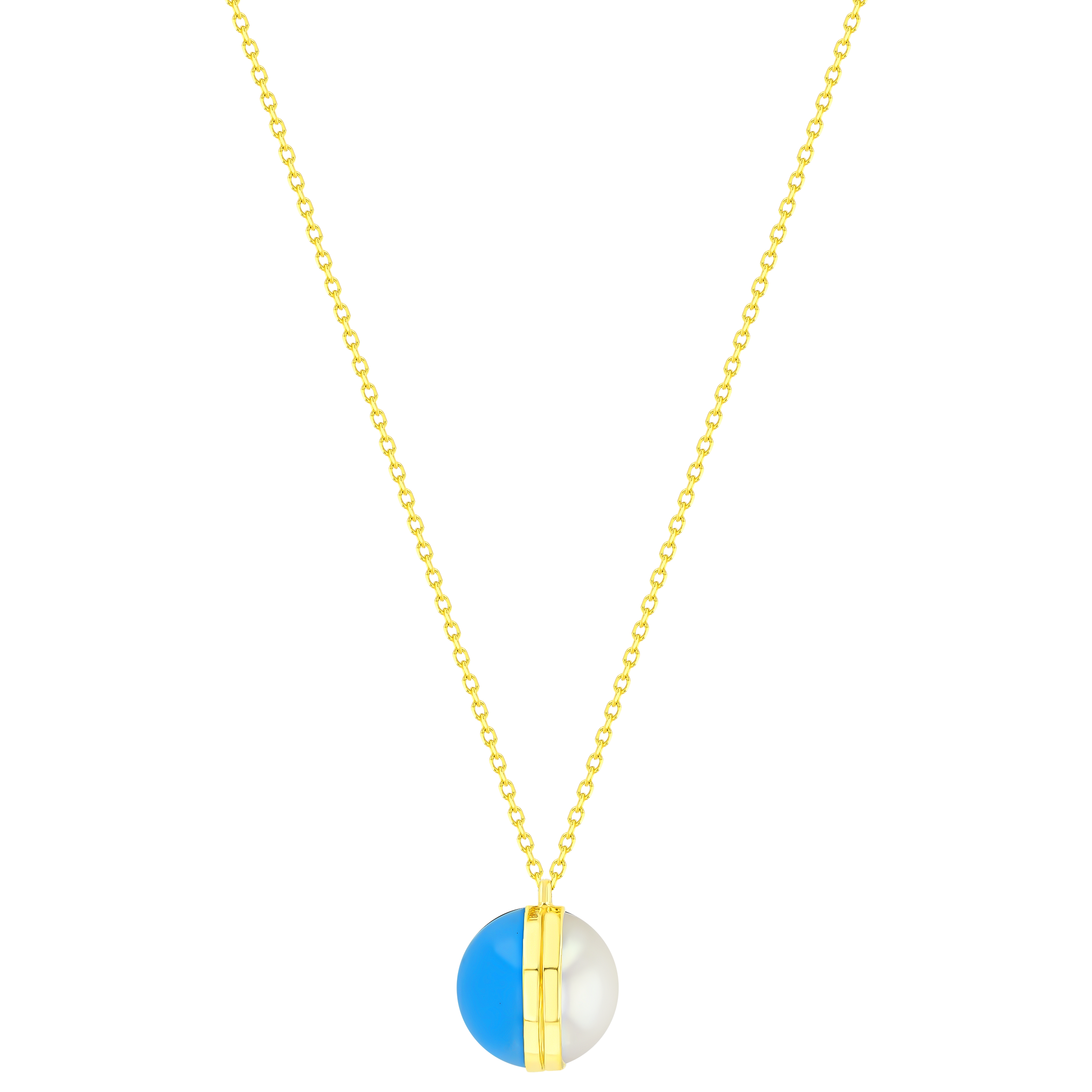 Kiku Glow Sphere Necklace In 18K Yellow Gold With Freshwater Pearl and Turquoise Stone