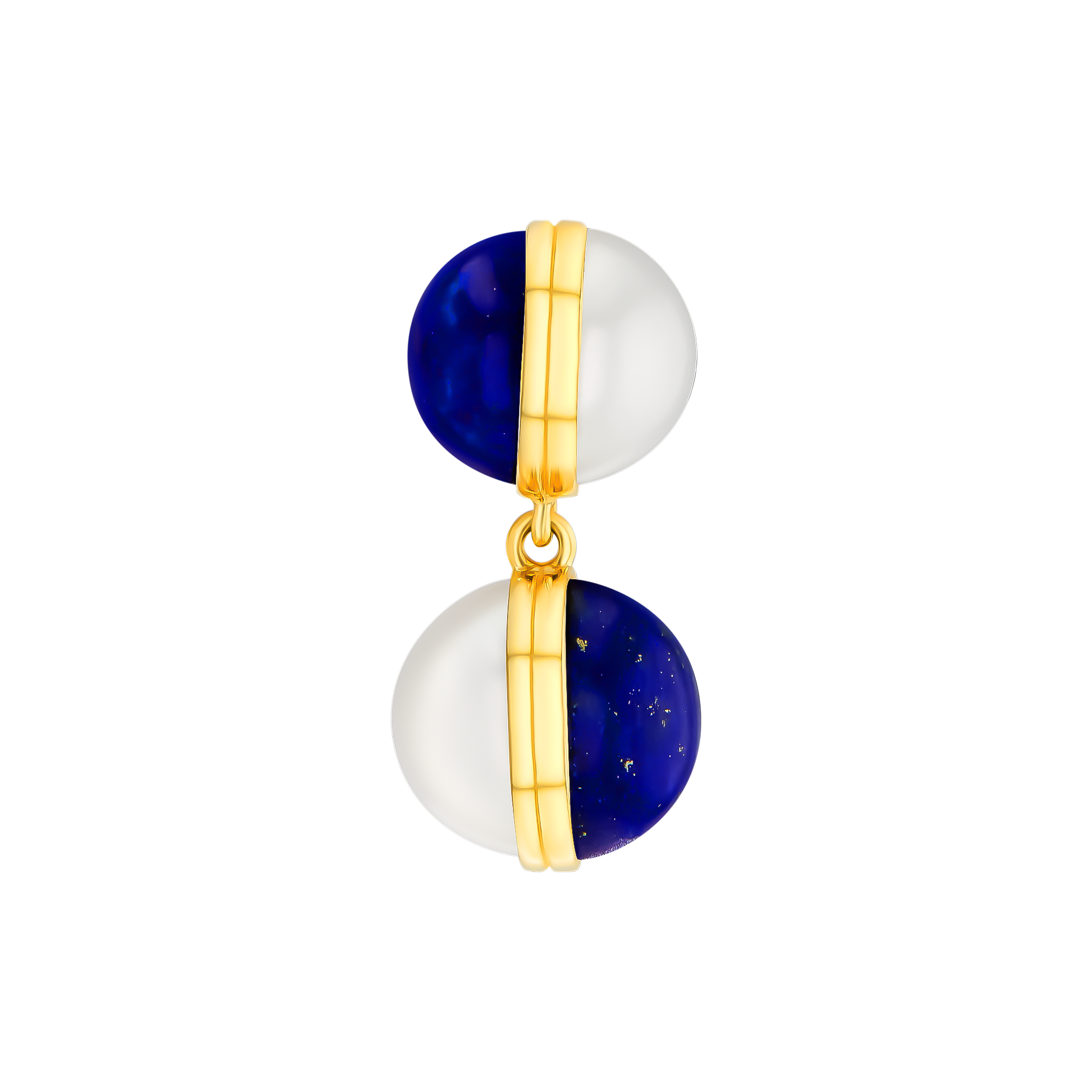 Kiku Glow Sphere Earrings In 18K Yellow Gold With Freshwater Pearls and Lapis Lazuli Stones