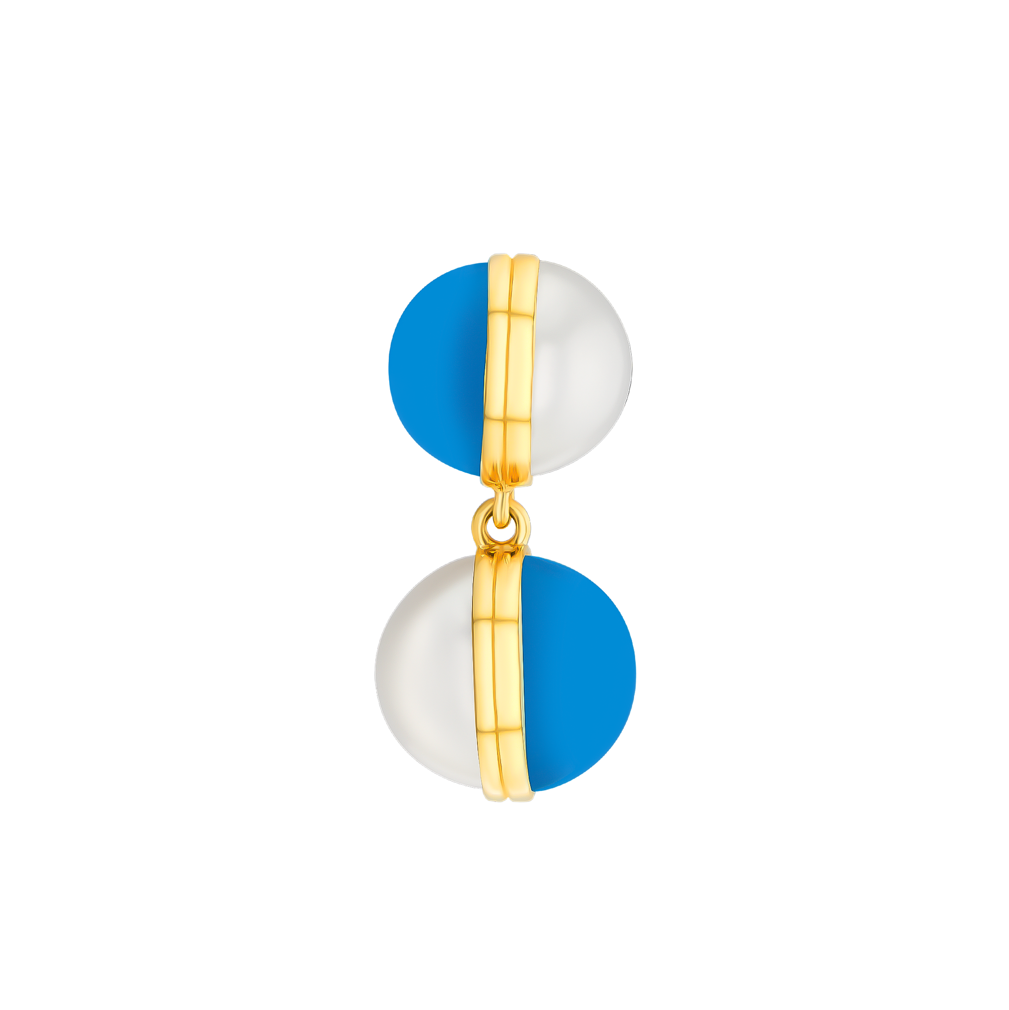 Kiku Glow Sphere Earrings In 18K Yellow Gold With Freshwater Pearls and Turquoise Stones