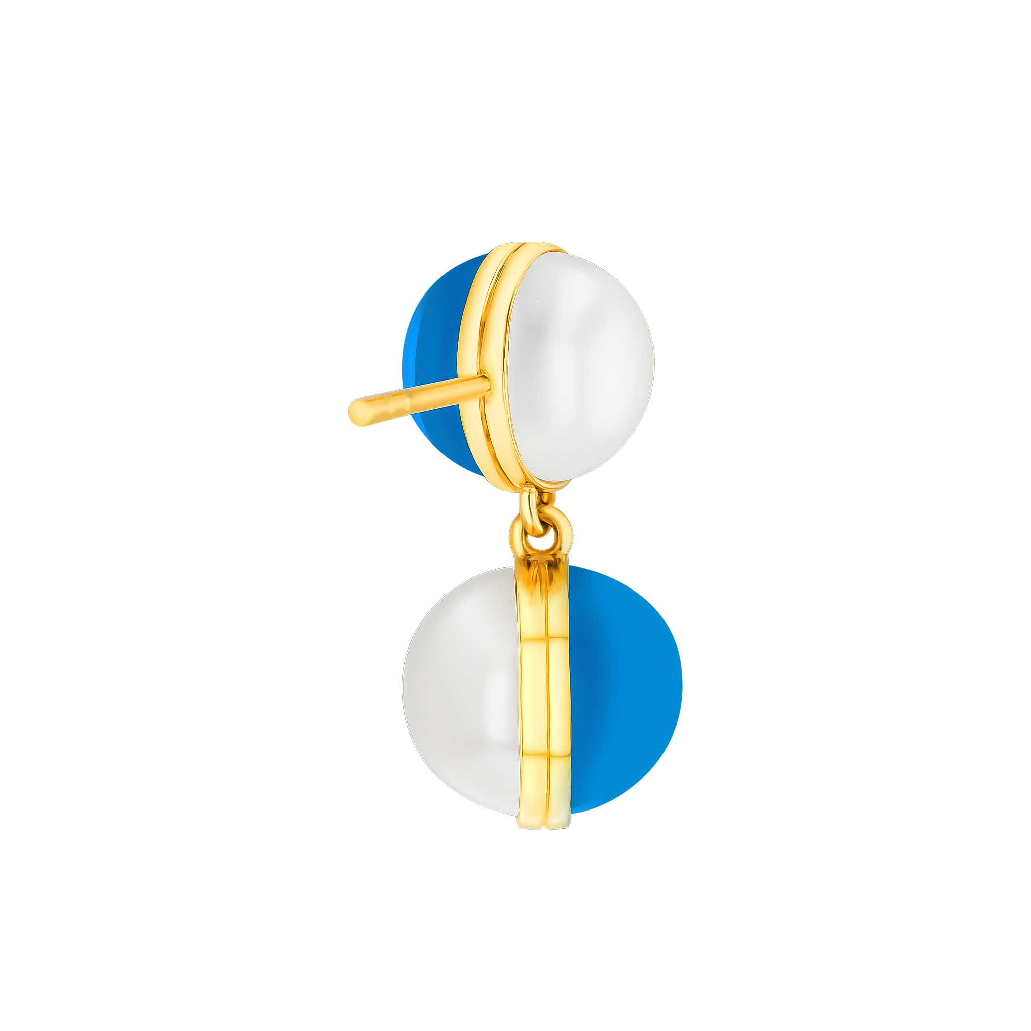Kiku Glow Sphere Earrings In 18K Yellow Gold With Freshwater Pearls and Turquoise Stones