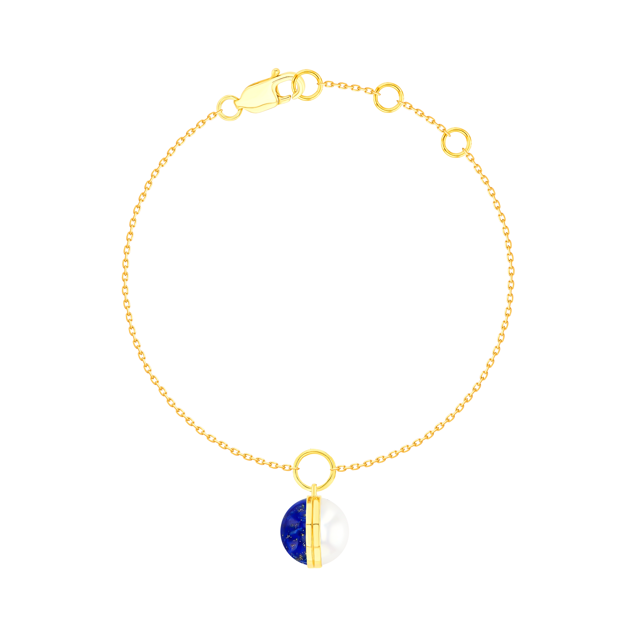 Kiku Glow Sphere Bracelet In 18K Yellow Gold With reshwater Pearl and Lapis Lazuli Stone
