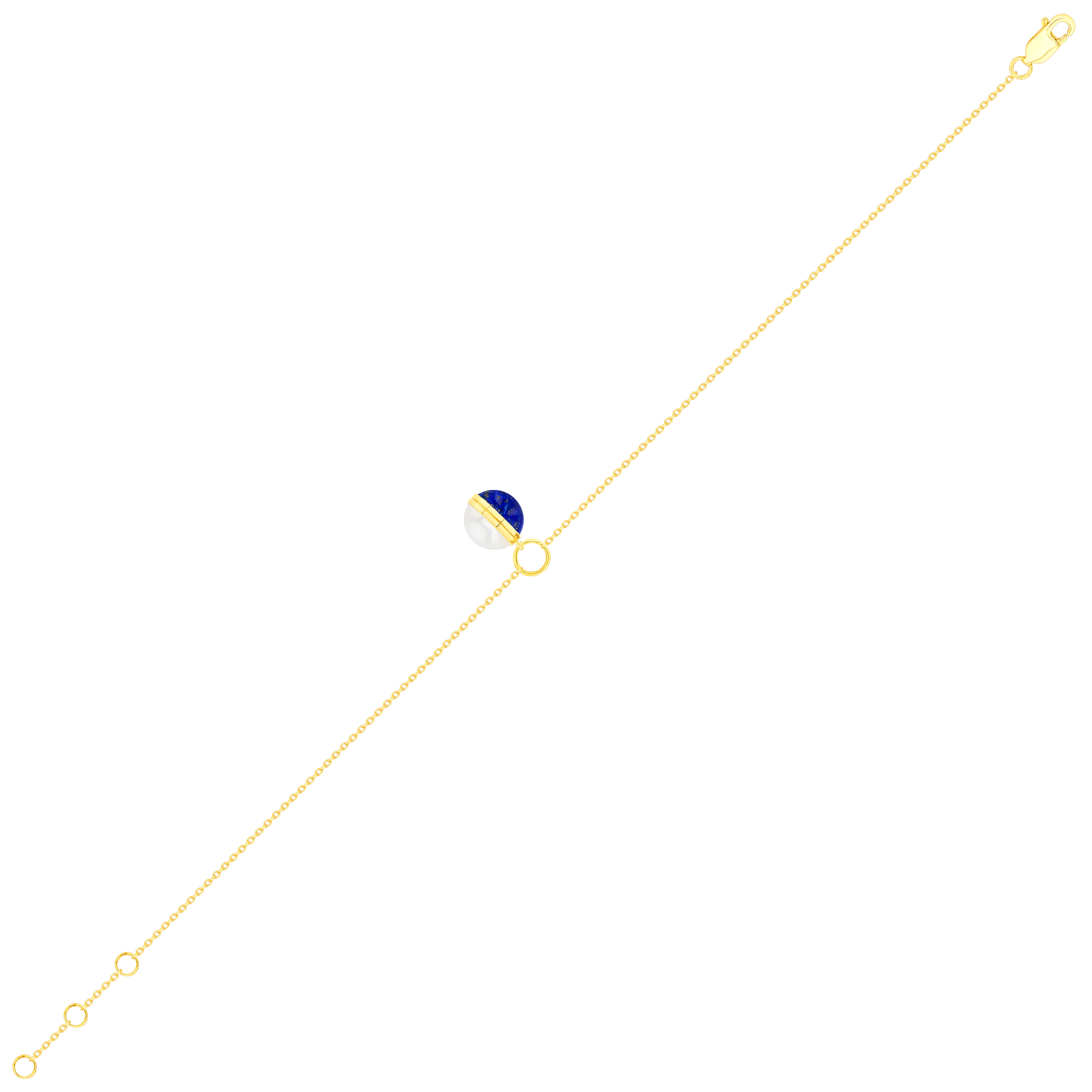Kiku Glow Sphere Bracelet In 18K Yellow Gold With reshwater Pearl and Lapis Lazuli Stone