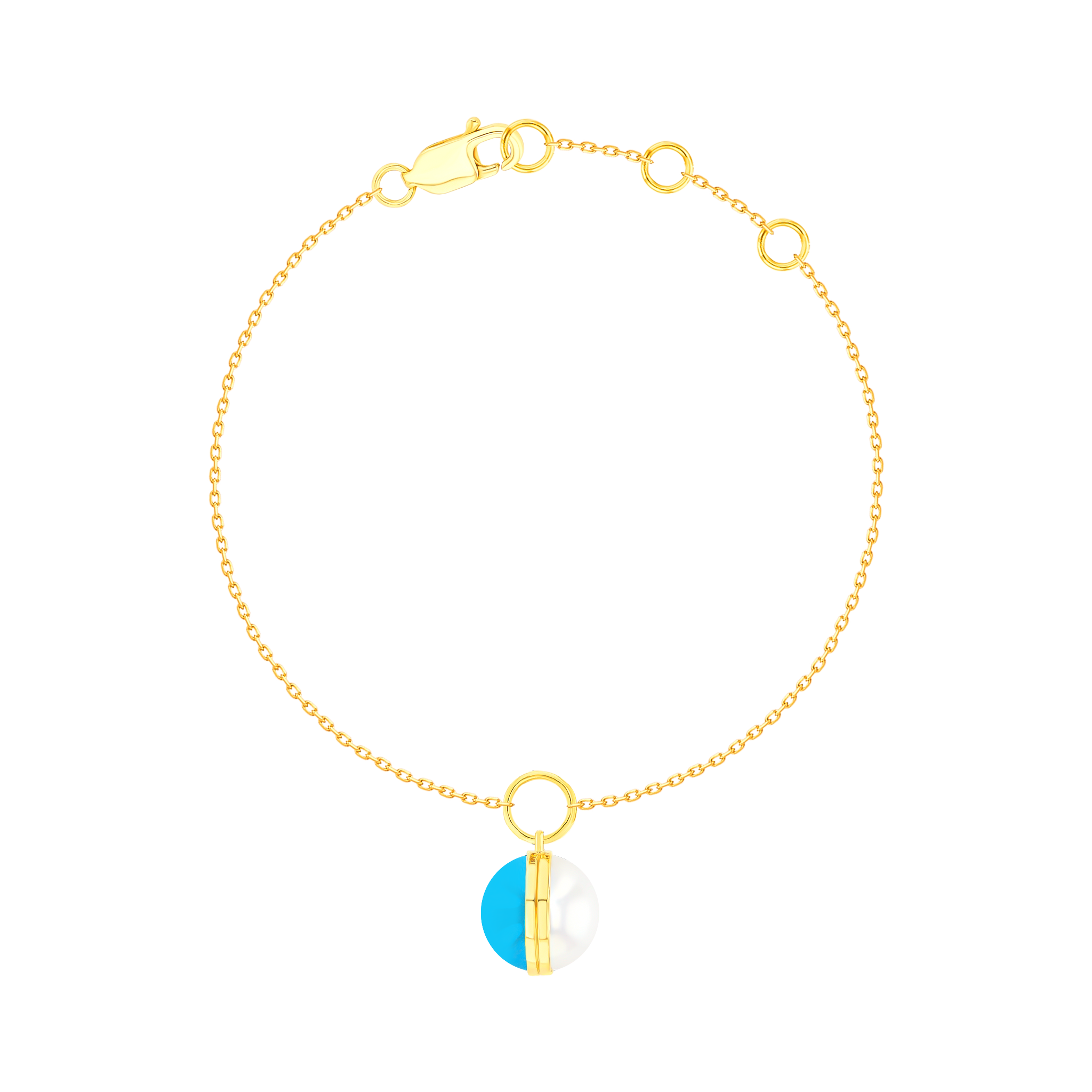 Kiku Glow Sphere Bracelet In 18K Yellow Gold With Freshwater Pearl and Turquoise Stone