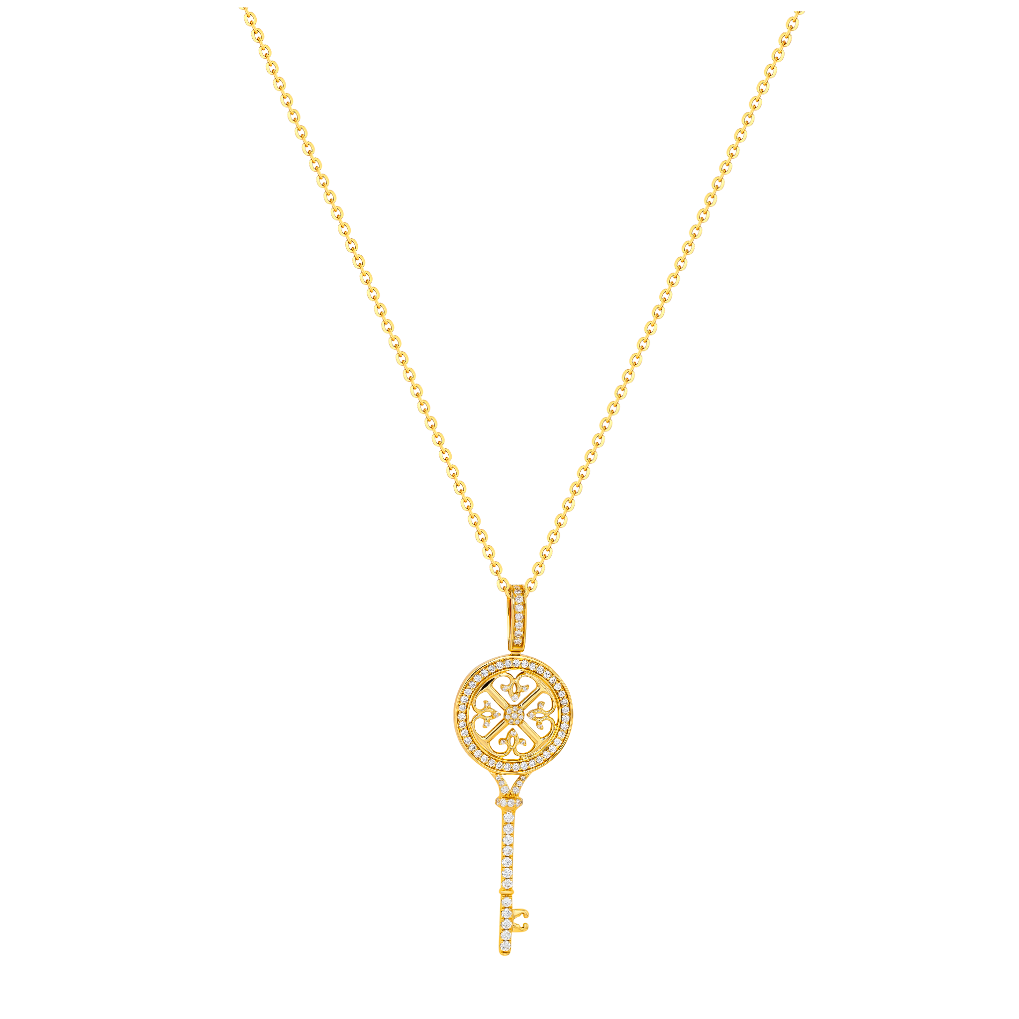 Lace Key 18k Yellow Gold Diamond Necklace