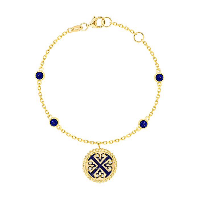 Lace Petite Yellow Gold Diamond Bracelet with Lapis Lazuli