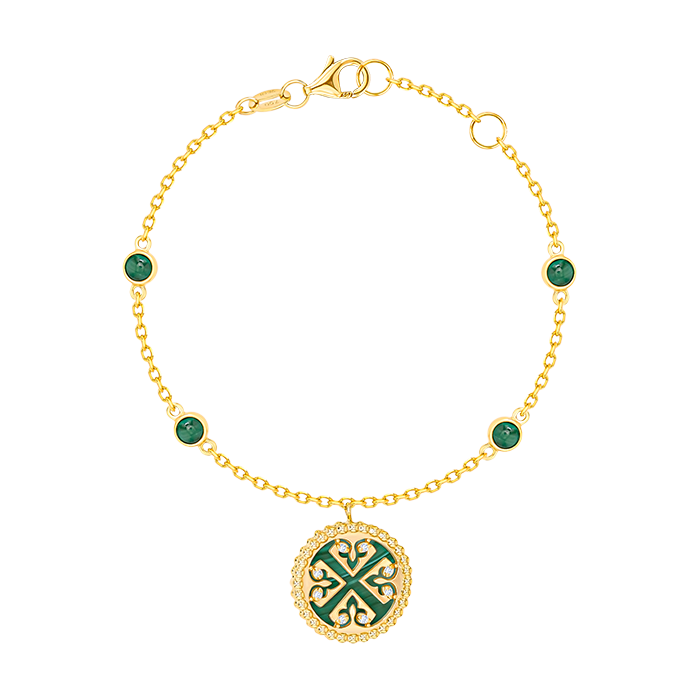 Lace Petite Yellow Gold Diamond Bracelet with Malachite