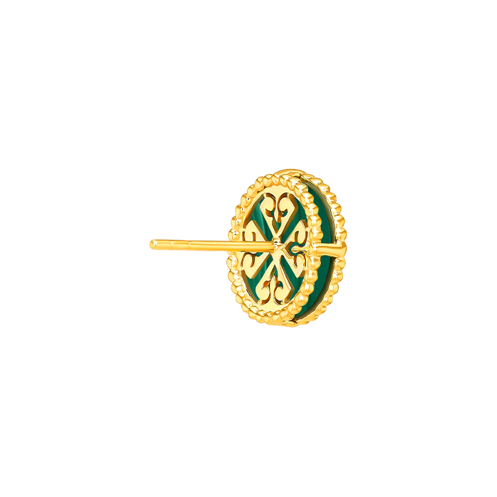 Lace Petite Yellow Gold Diamond Earrings with Malachite