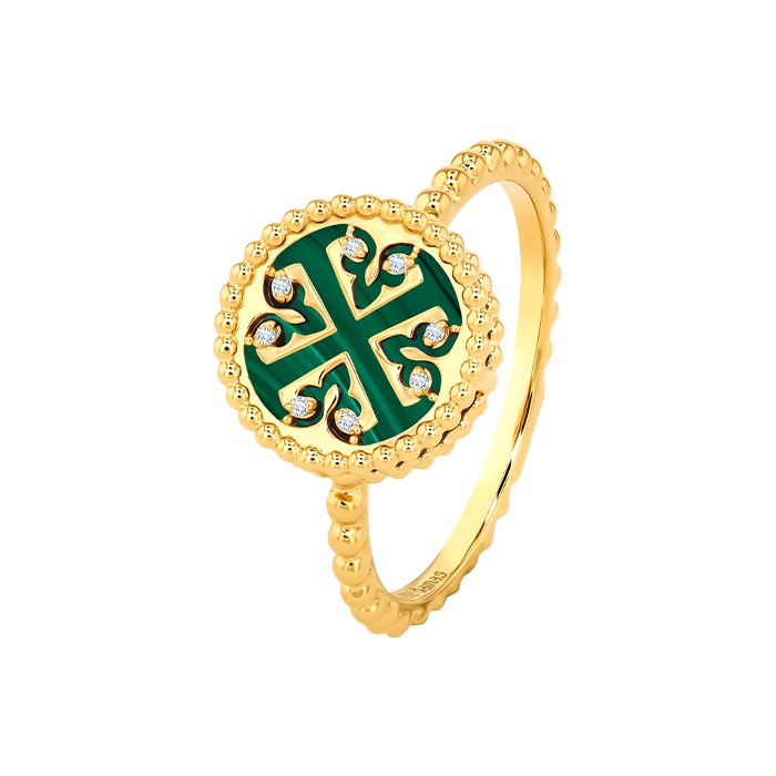 Lace Petite Yellow Gold Diamond Ring with Malachite