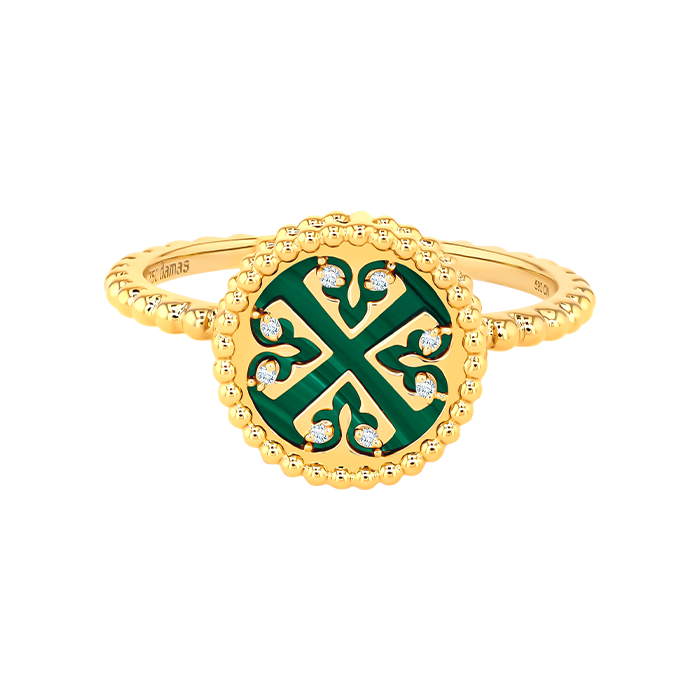 Lace Petite Yellow Gold Diamond Ring with Malachite