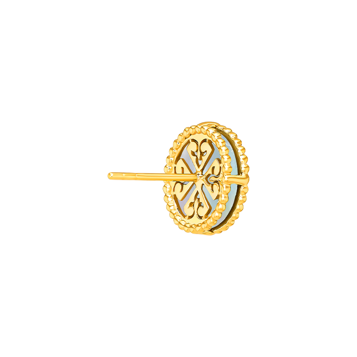 Lace Petite Yellow Gold Diamond Earrings with Mother of Pearl