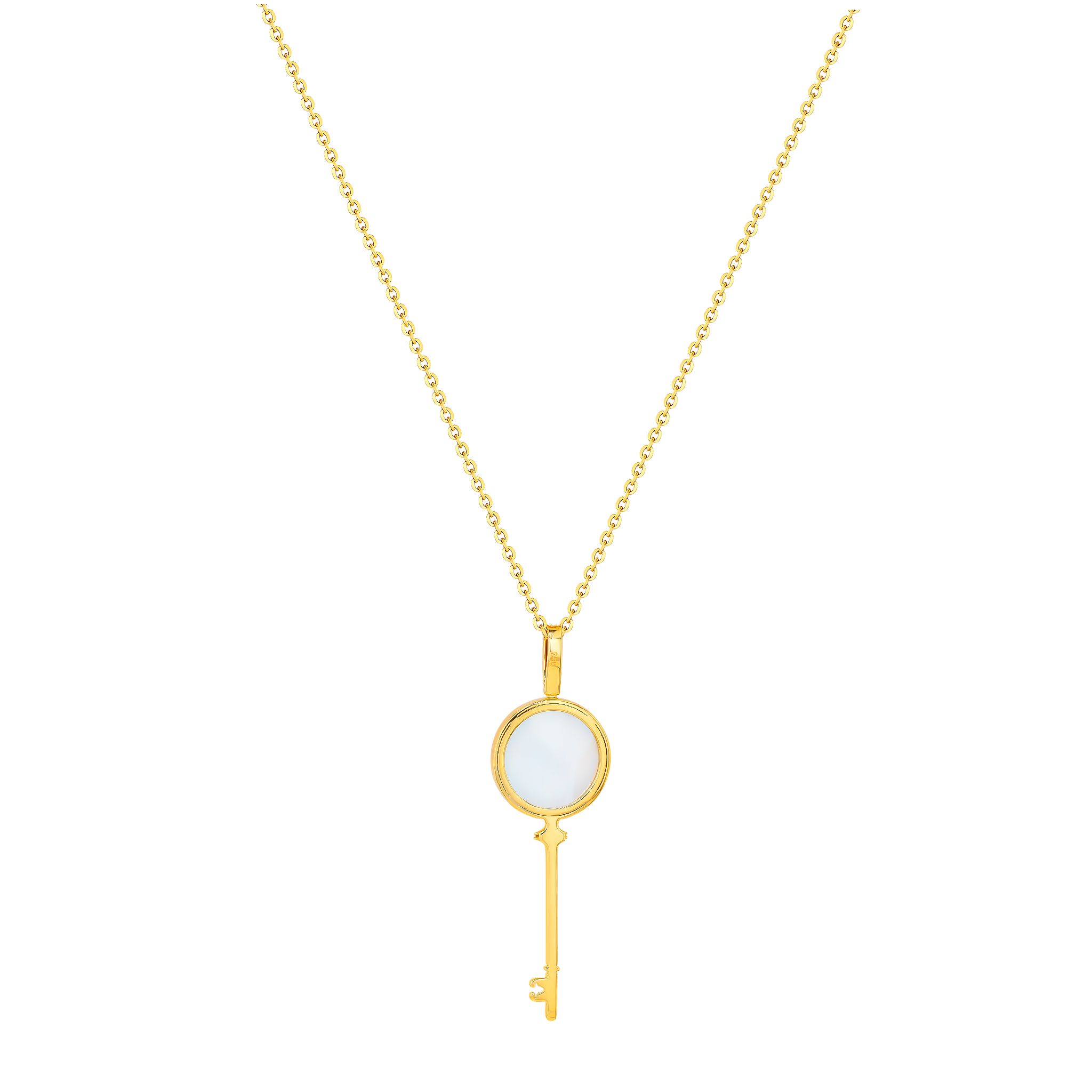 Lace Key 18k Yellow Gold Diamond and Mother of Pearl Necklace