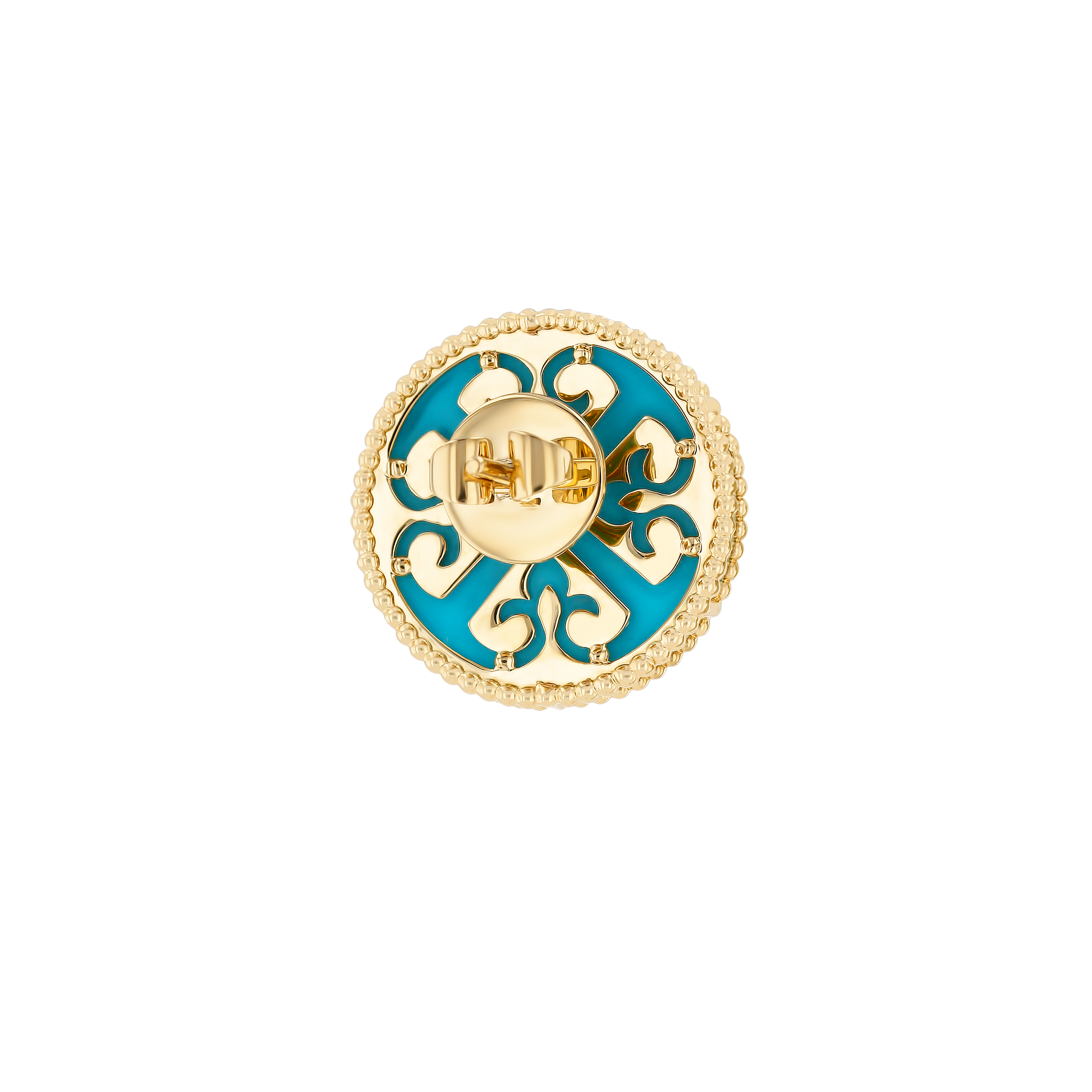 Lace Turquoise Stone Diamond Stud Earrings in 18K Yellow Gold 