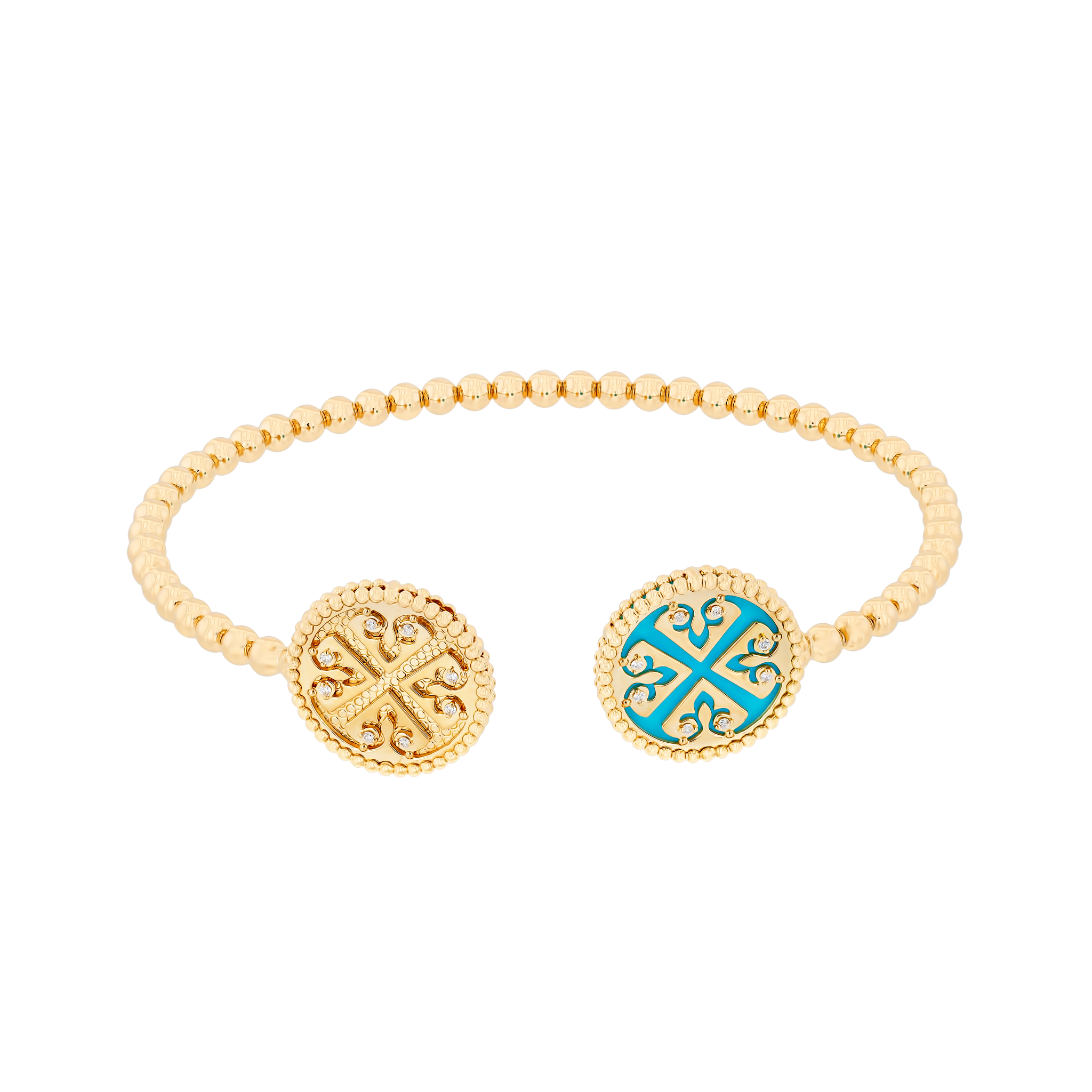 Lace Turquoise Stone Diamond Bangle in 18K Yellow Gold