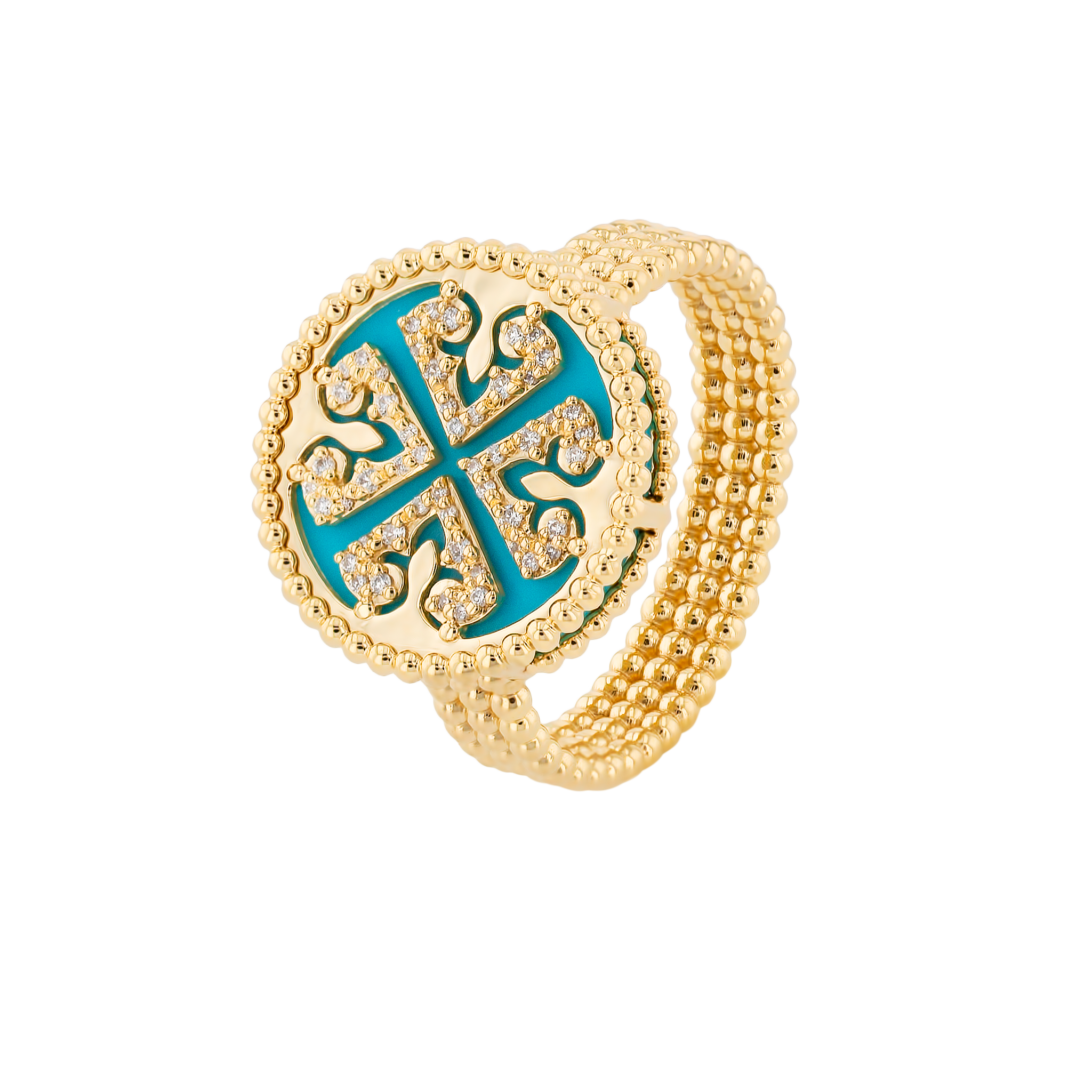 Lace Turquoise Stone Diamond Ring in 18K Yellow Gold