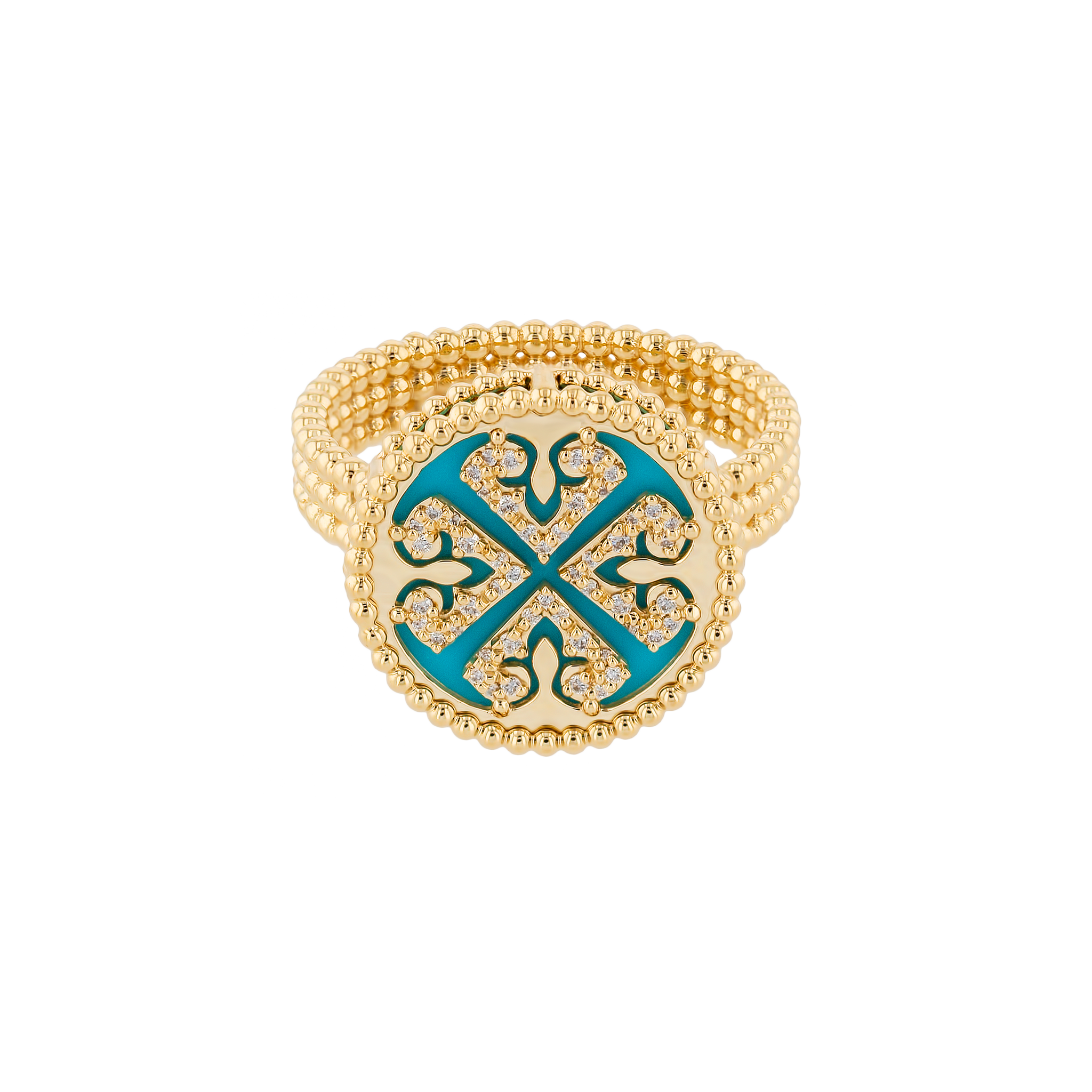 Lace Turquoise Stone Diamond Ring in 18K Yellow Gold