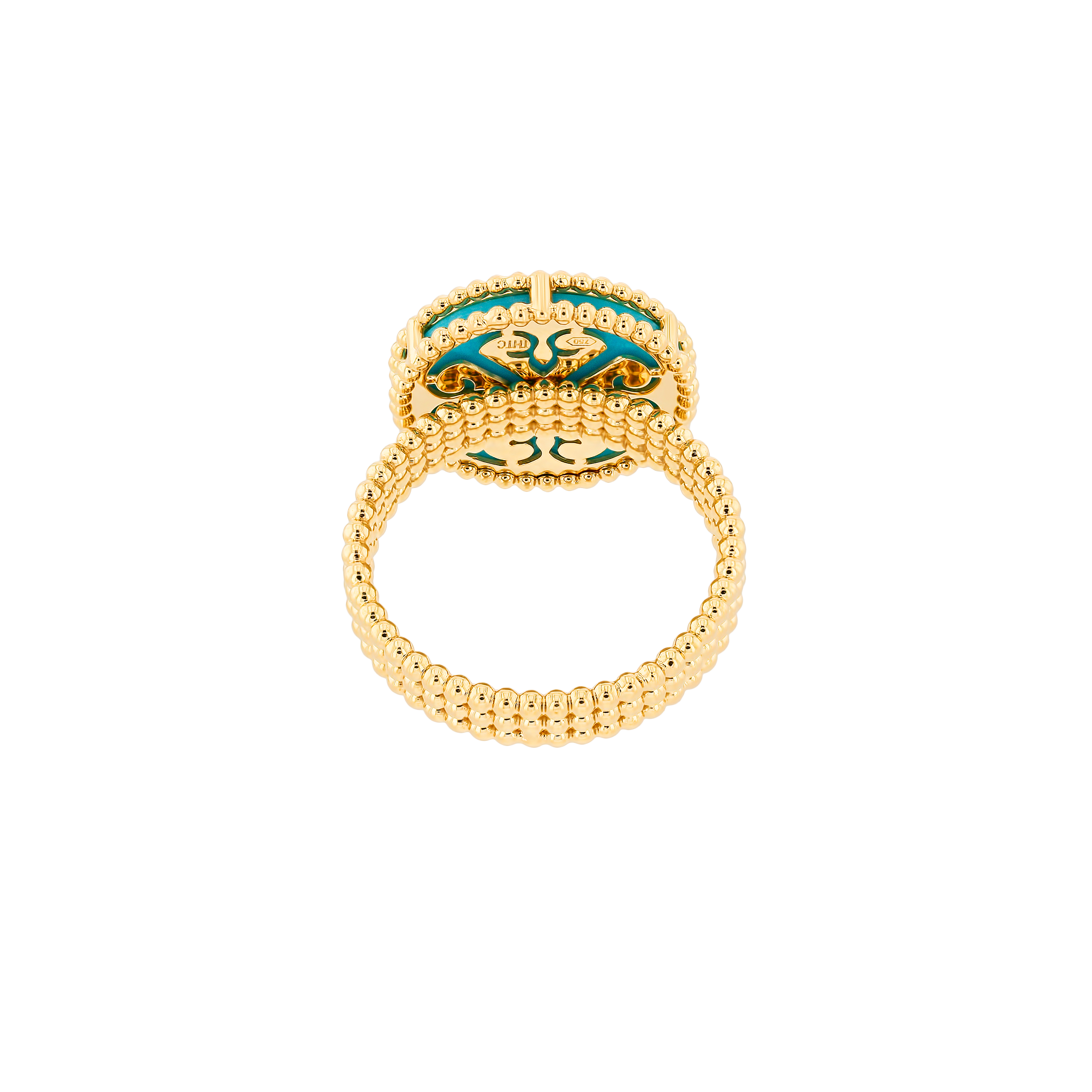 Lace Turquoise Stone Diamond Ring in 18K Yellow Gold