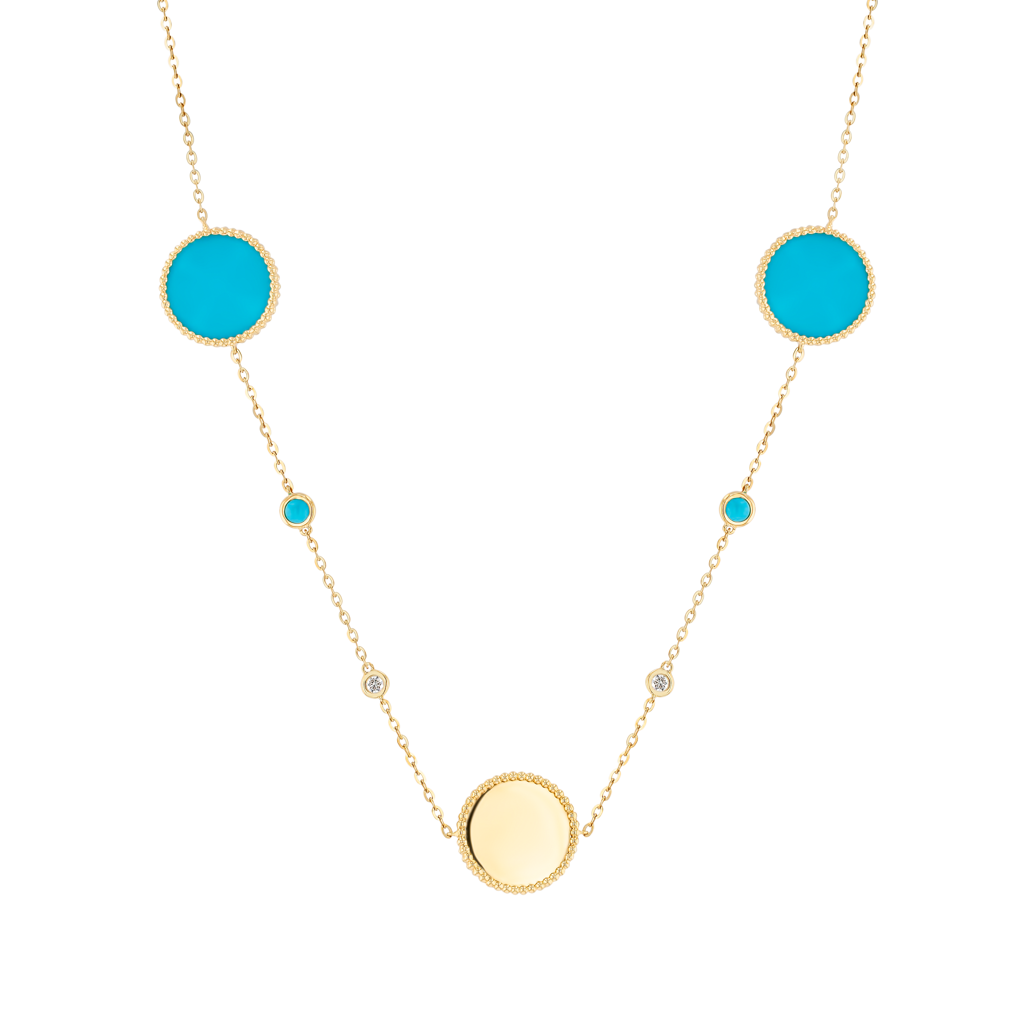 Lace Turquoise Stone Diamond Necklace in 18K Yellow Gold