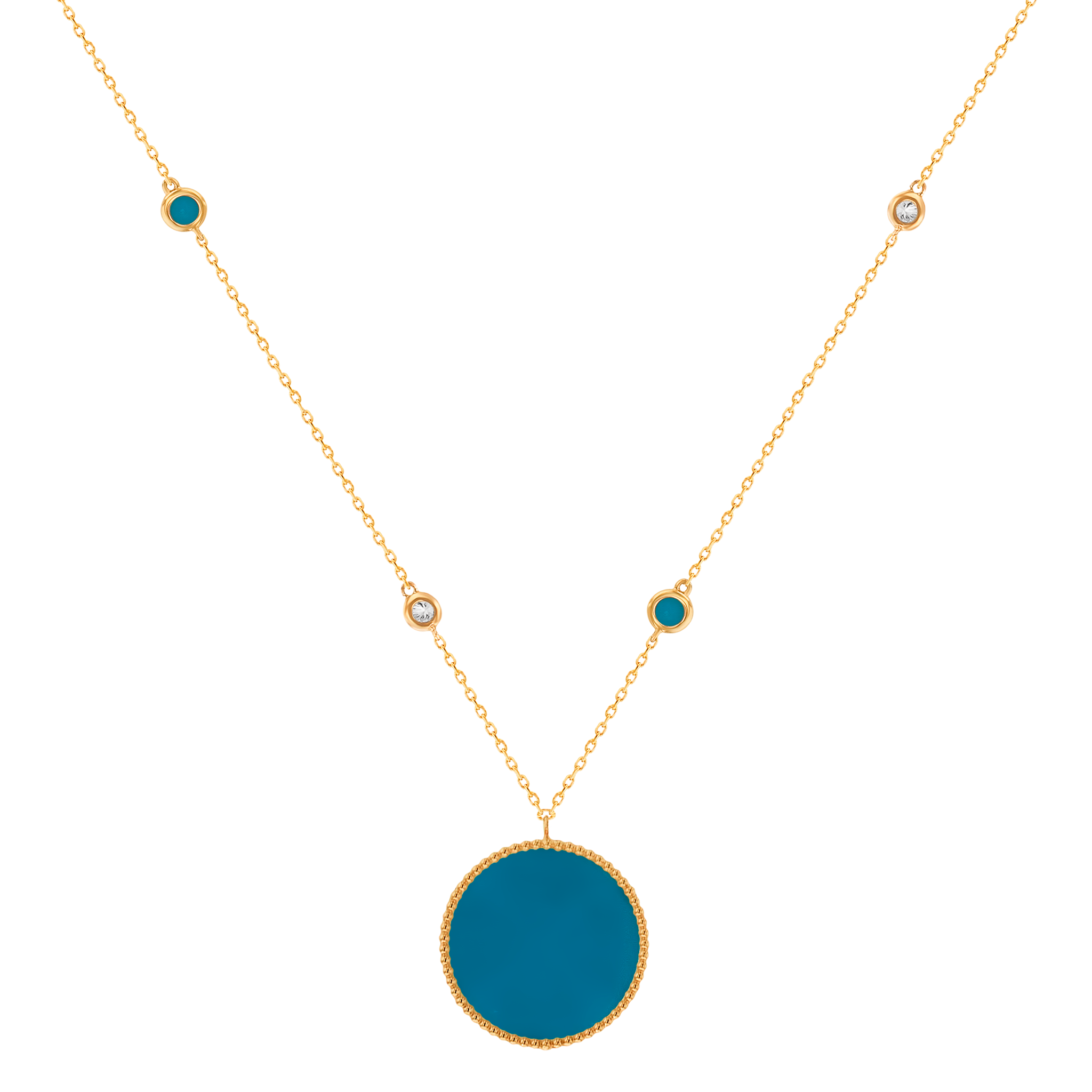 Lace Single Medallion Necklace in 18K Rose Gold With Turquoise And Diamonds