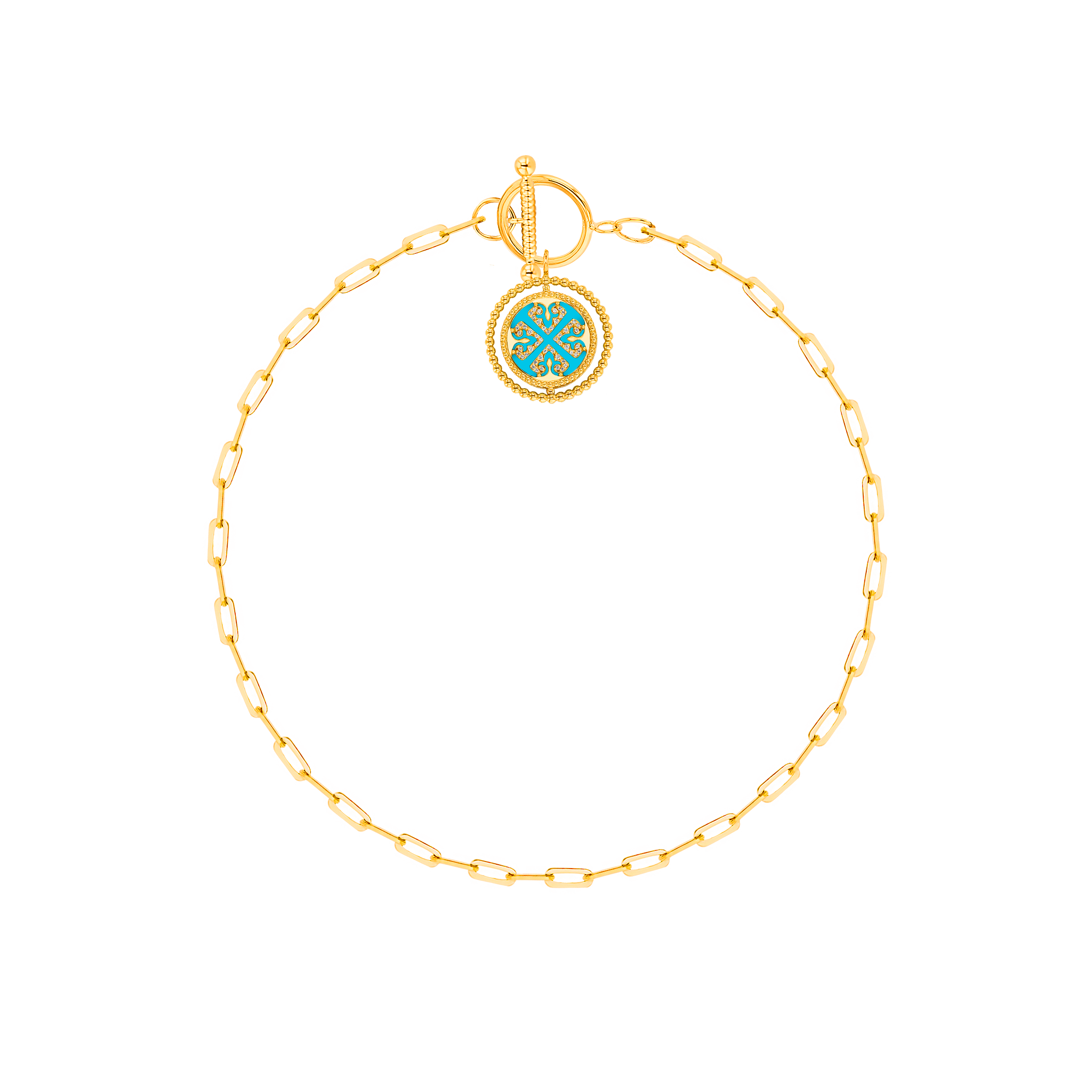 Lace Link Chain Single Turquiose Charm and T-Bar Closure 