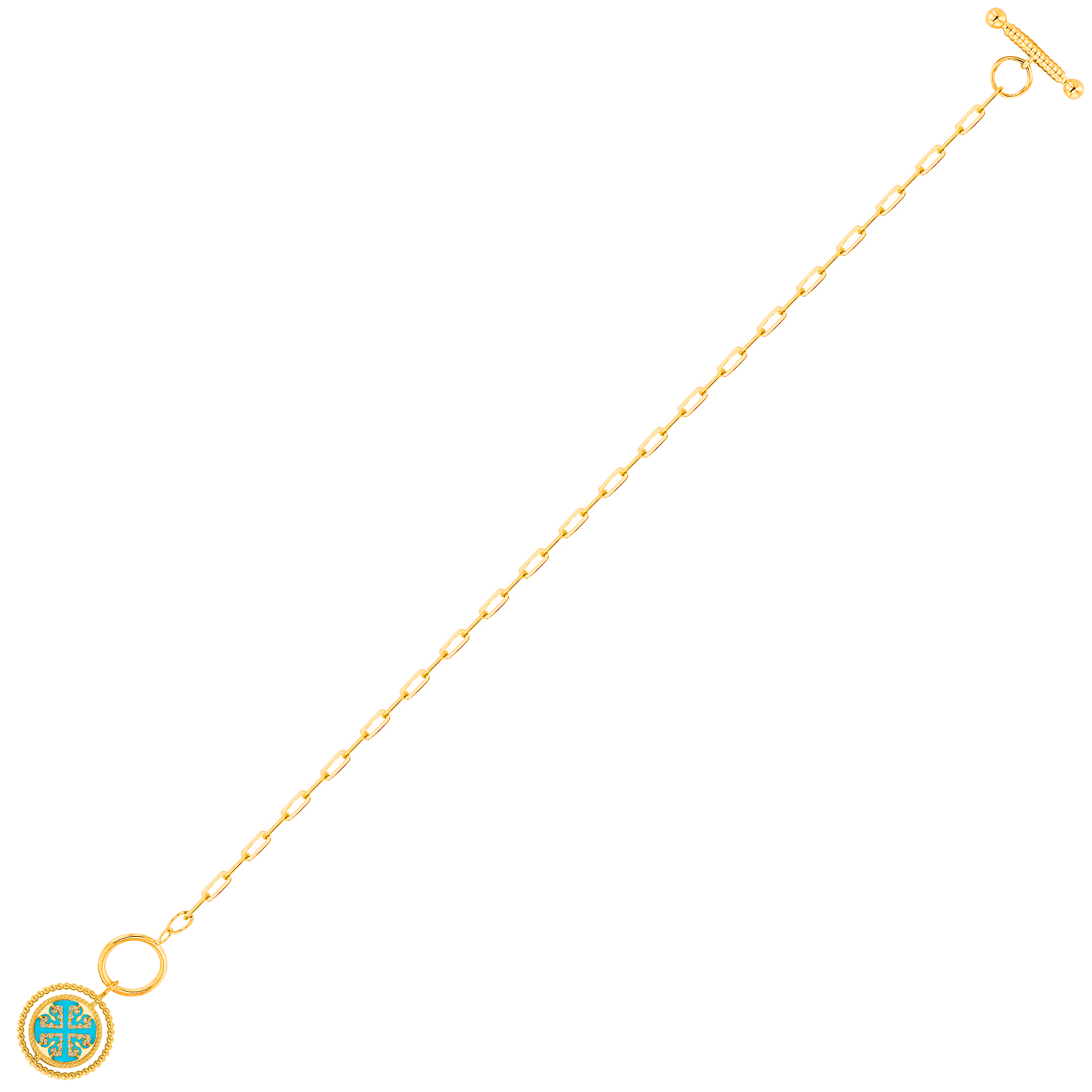 Lace Link Chain Single Turquiose Charm and T-Bar Closure 