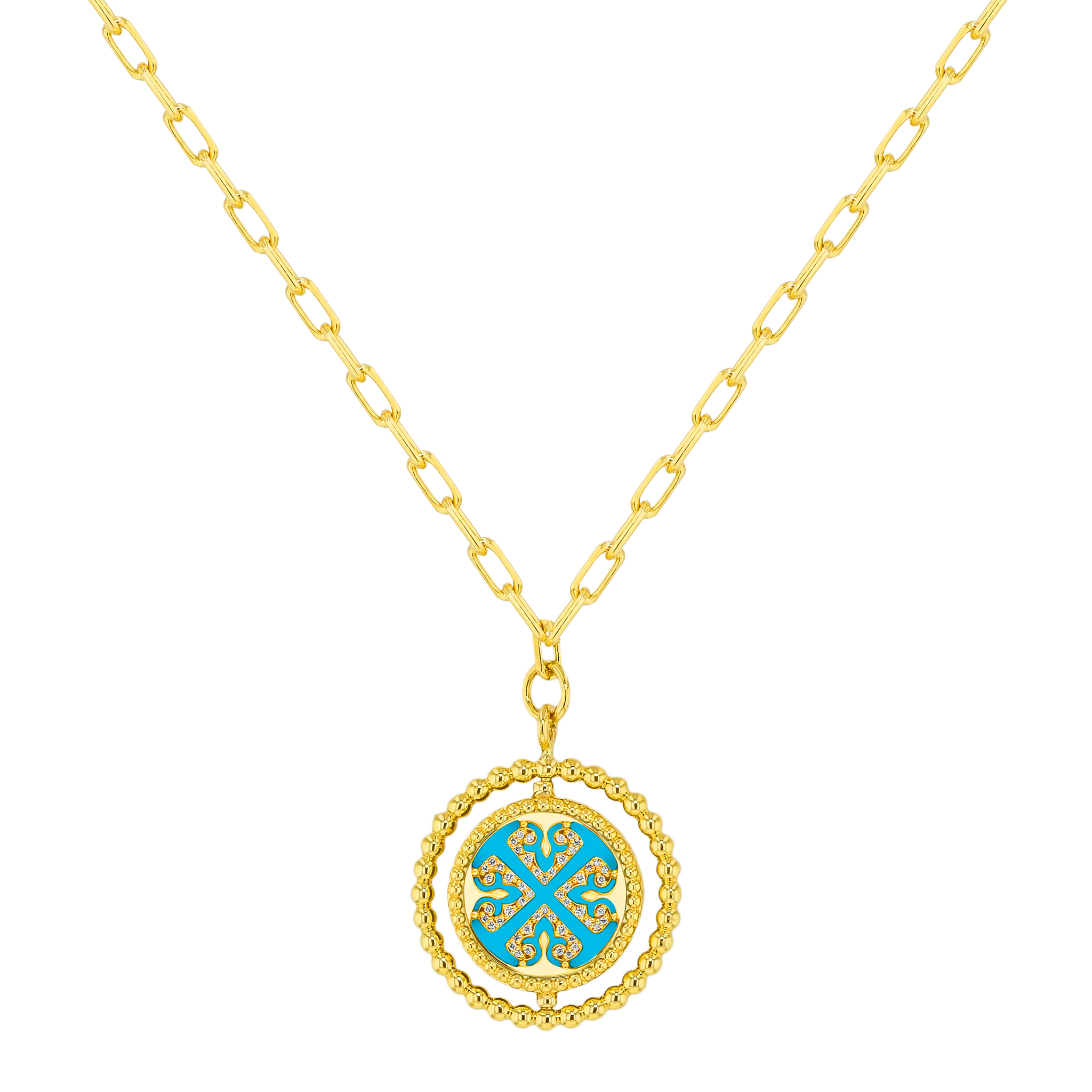 Lace Link Chain Single Turquiose medallion