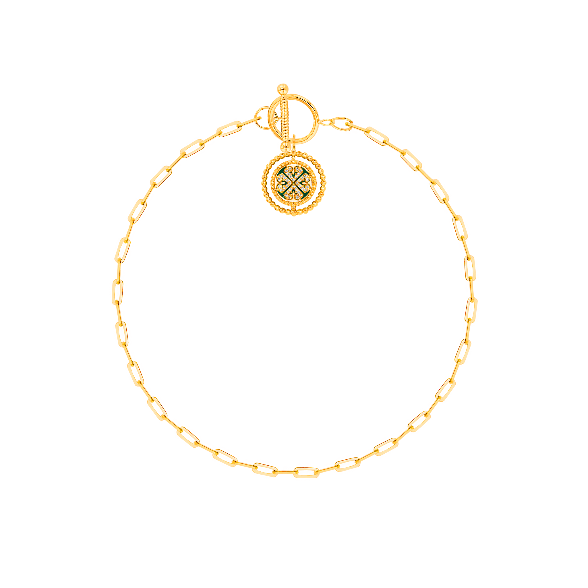 Lace Link Chain Single Malachite Charm and T-Bar Closure 