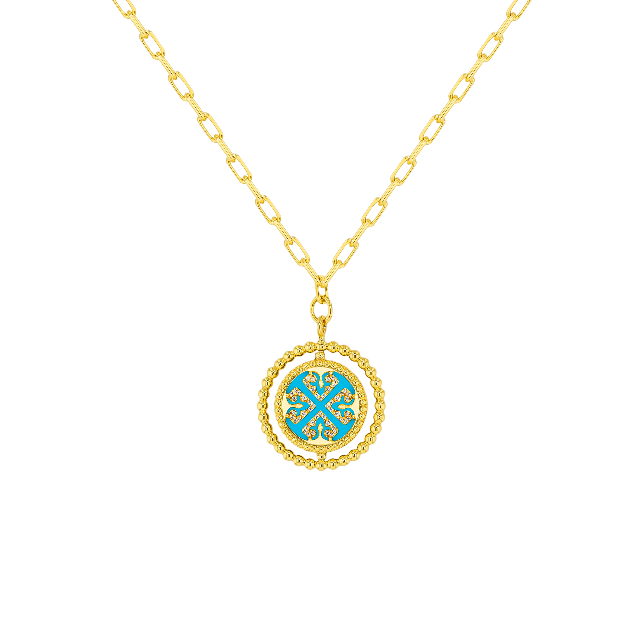 Lace Link Chain Single Turquiose medallion