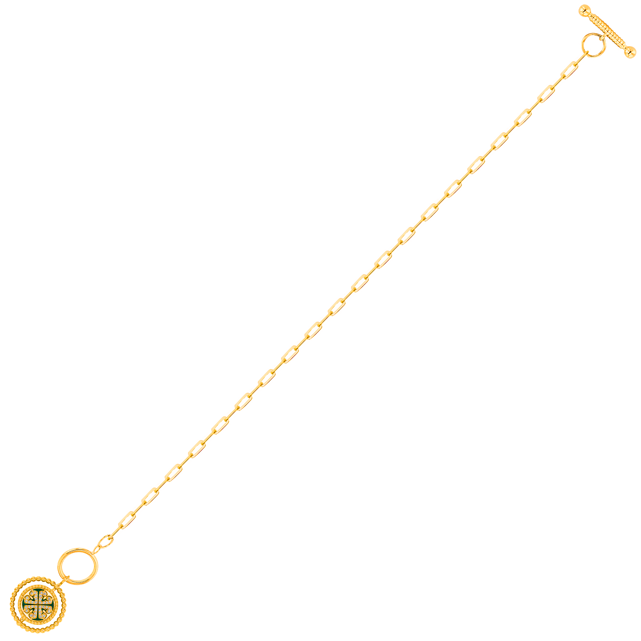 Lace Link Chain Single Malachite Charm and T-Bar Closure 
