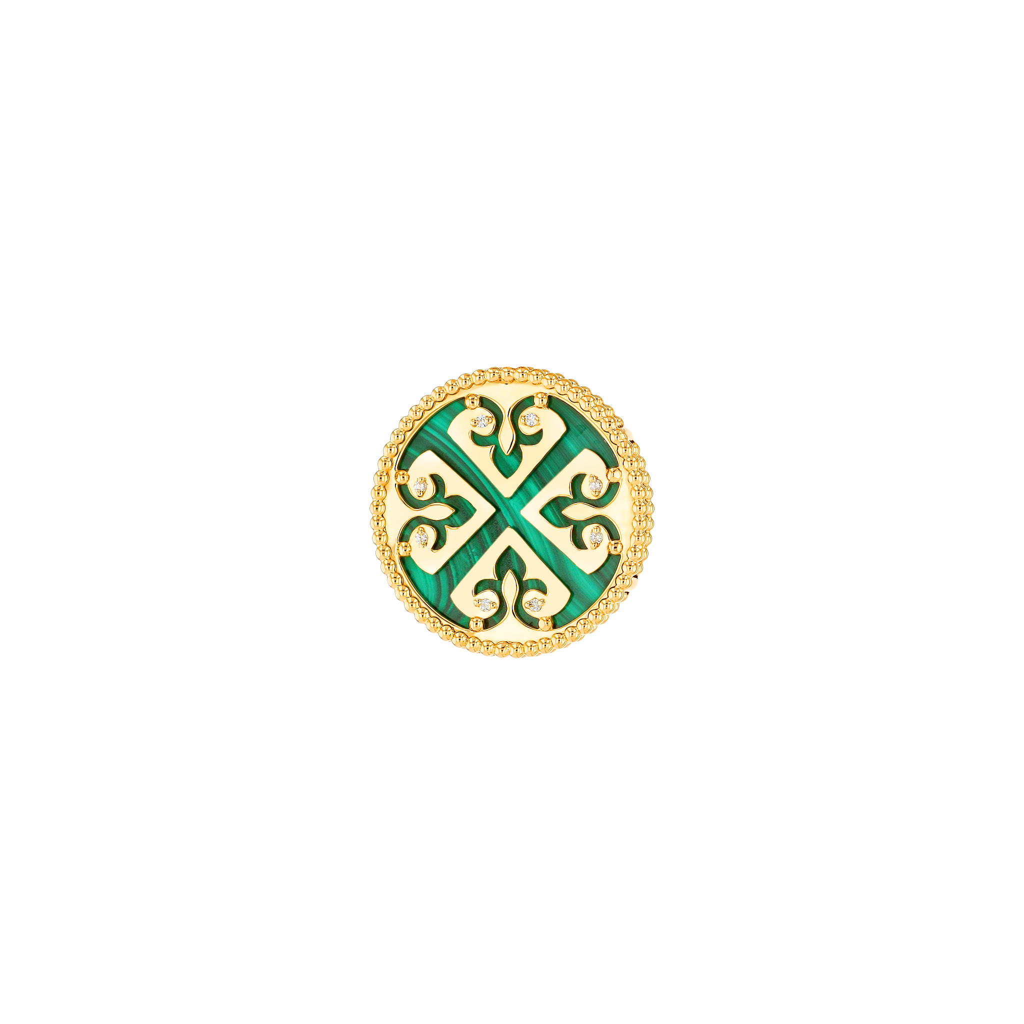 Lace Single Medallion Earrings in 18K Rose Gold With Malachite And Diamonds