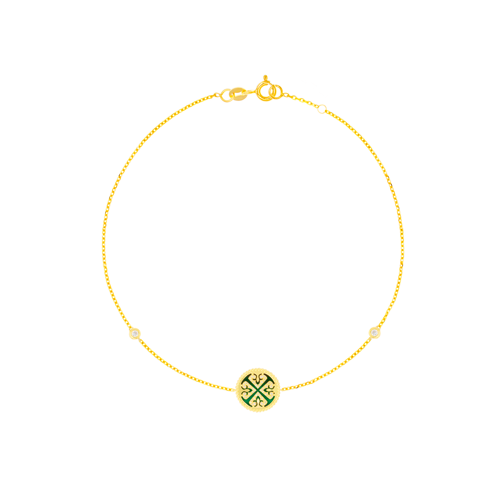 Lace Malachite Stone Diamond Bracelet in 18K Yellow Gold