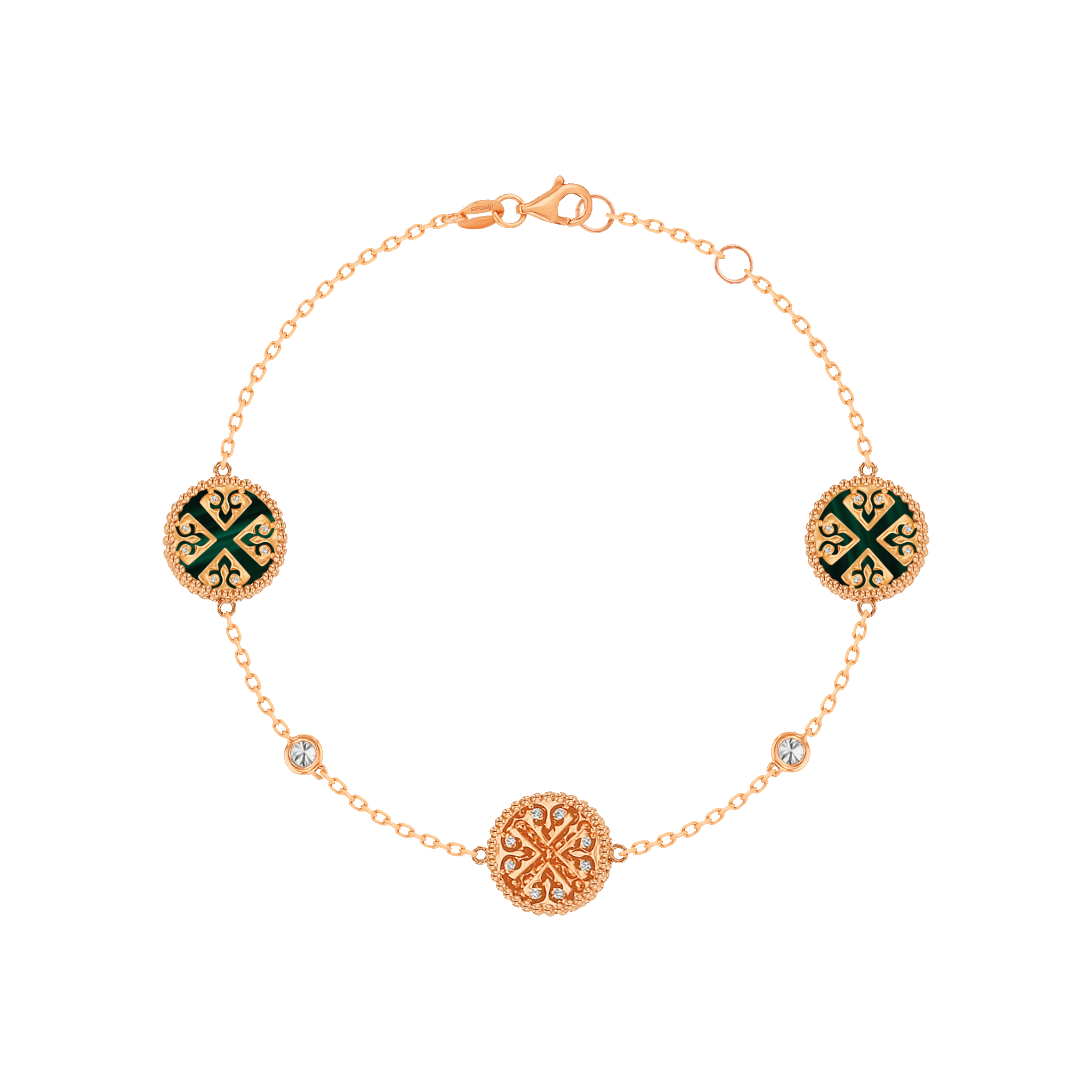 Lace Triple Medallion Bracelet in 18K Rose Gold With Malachite And Diamonds