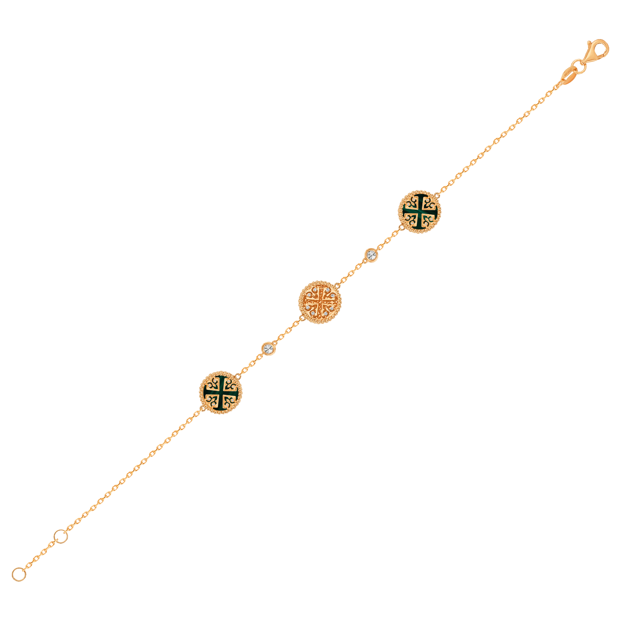 Lace Triple Medallion Bracelet in 18K Rose Gold With Malachite And Diamonds