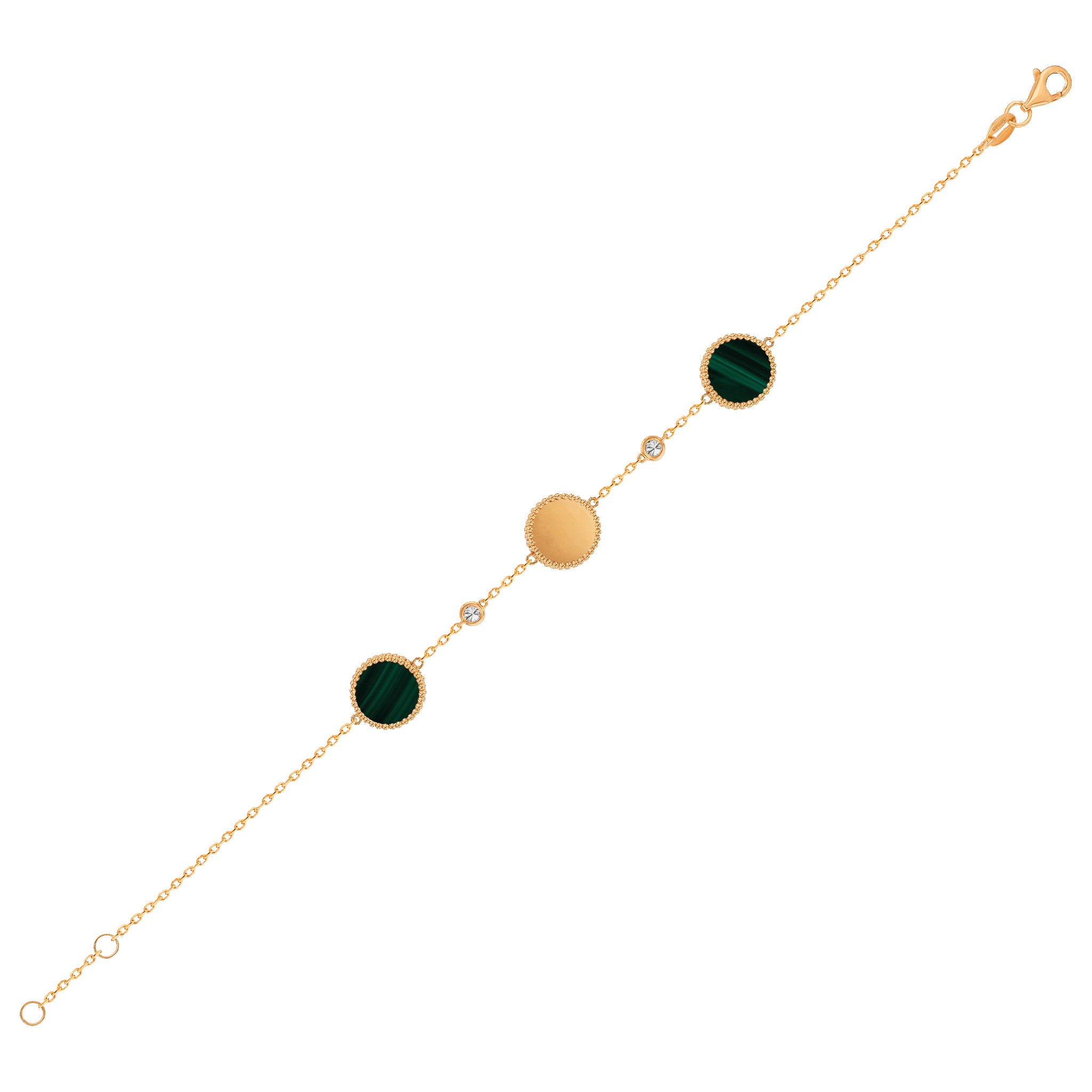 Lace Triple Medallion Bracelet in 18K Rose Gold With Malachite And Diamonds