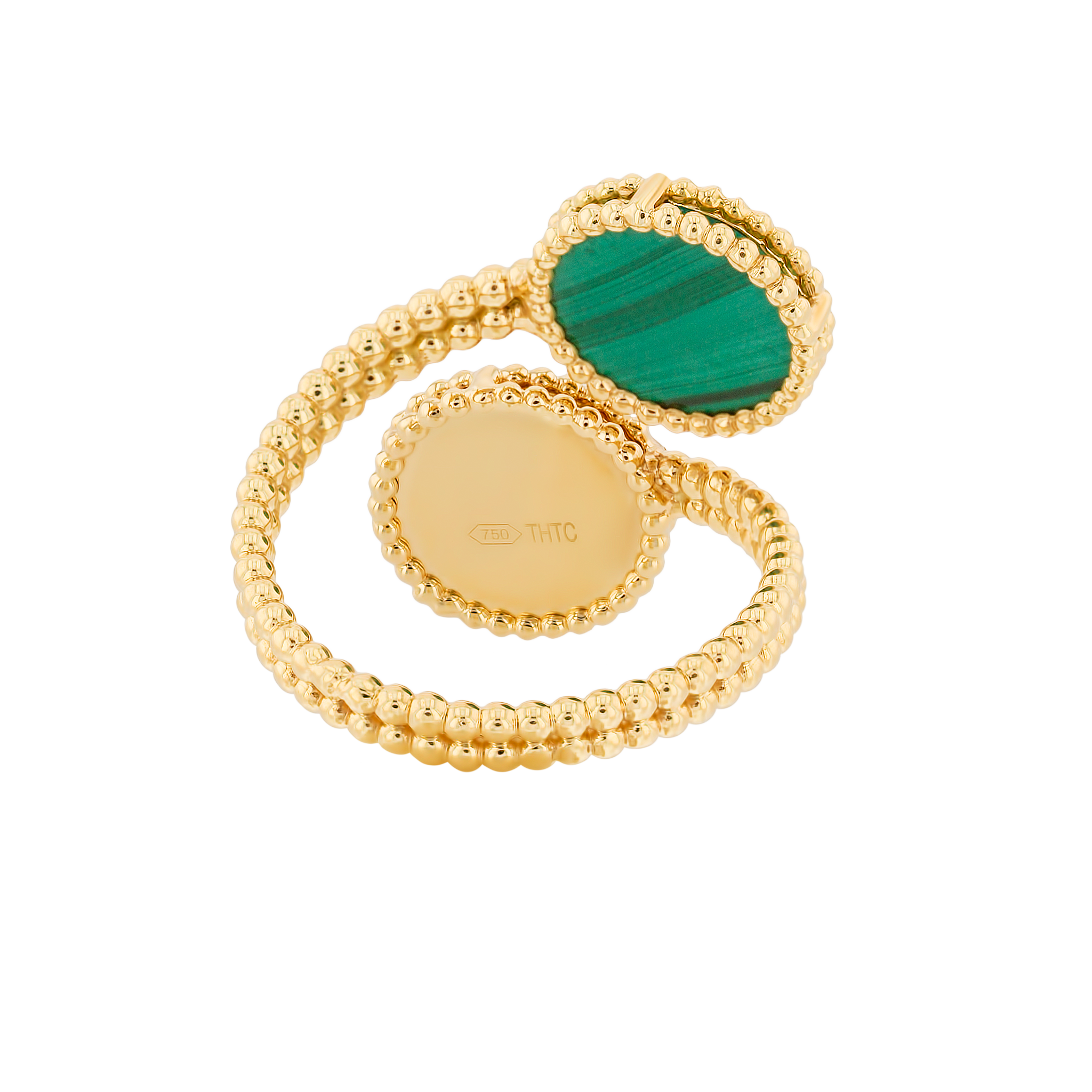 Lace Malachite Stone Diamond Two Motifs Twisted Spiral Open Ring 
