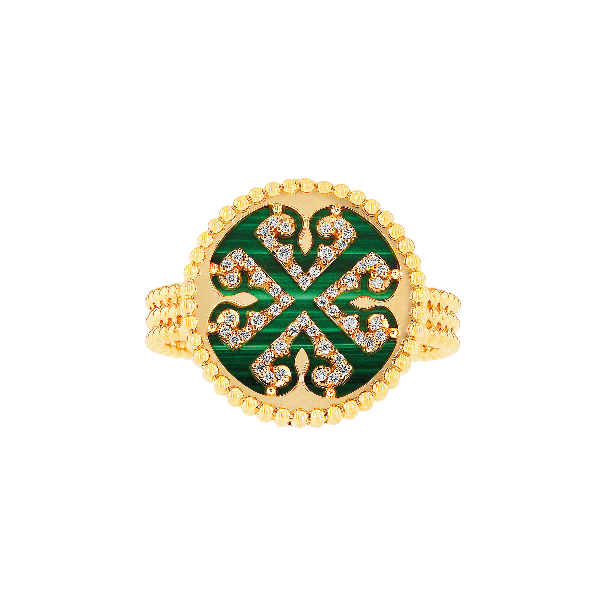 Lace Single Medallion Ring in 18K Rose Gold With Malachite And Diamonds