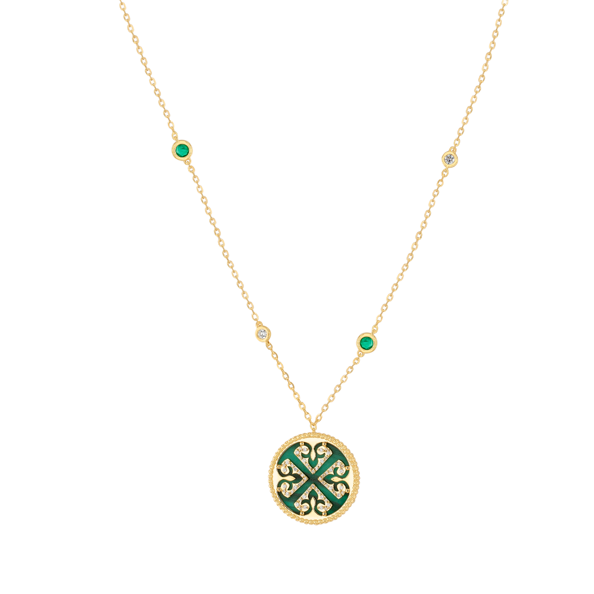 Lace Malachite Diamond Necklace with Emeralds