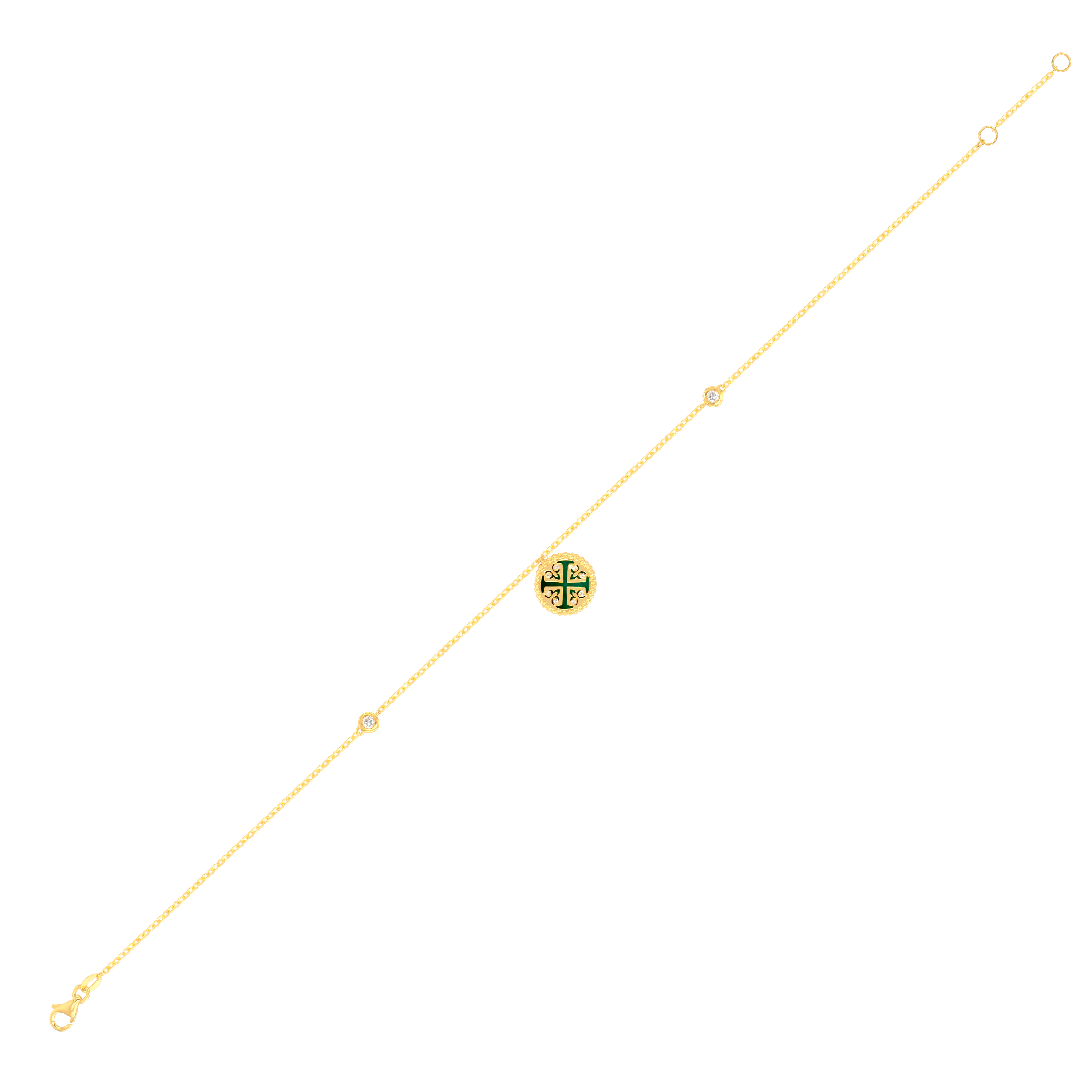 Lace Malachite with Emerald Stone Diamond Anklet in 18K Yellow Gold