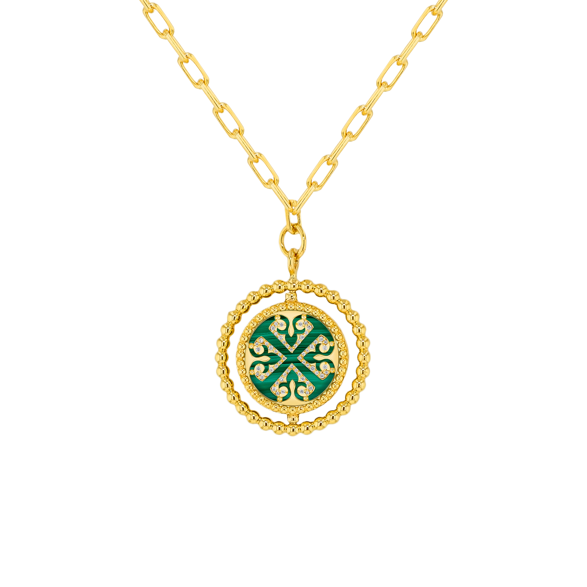 Lace Link Chain Single Malachite medallion