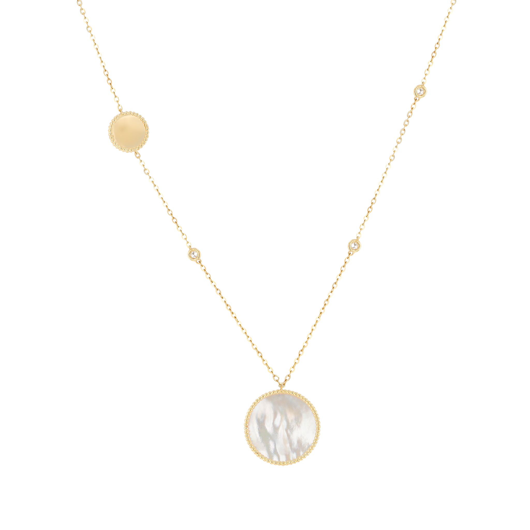 Lace White Mother of Pearl Diamond Necklace in 18K Yellow Gold
