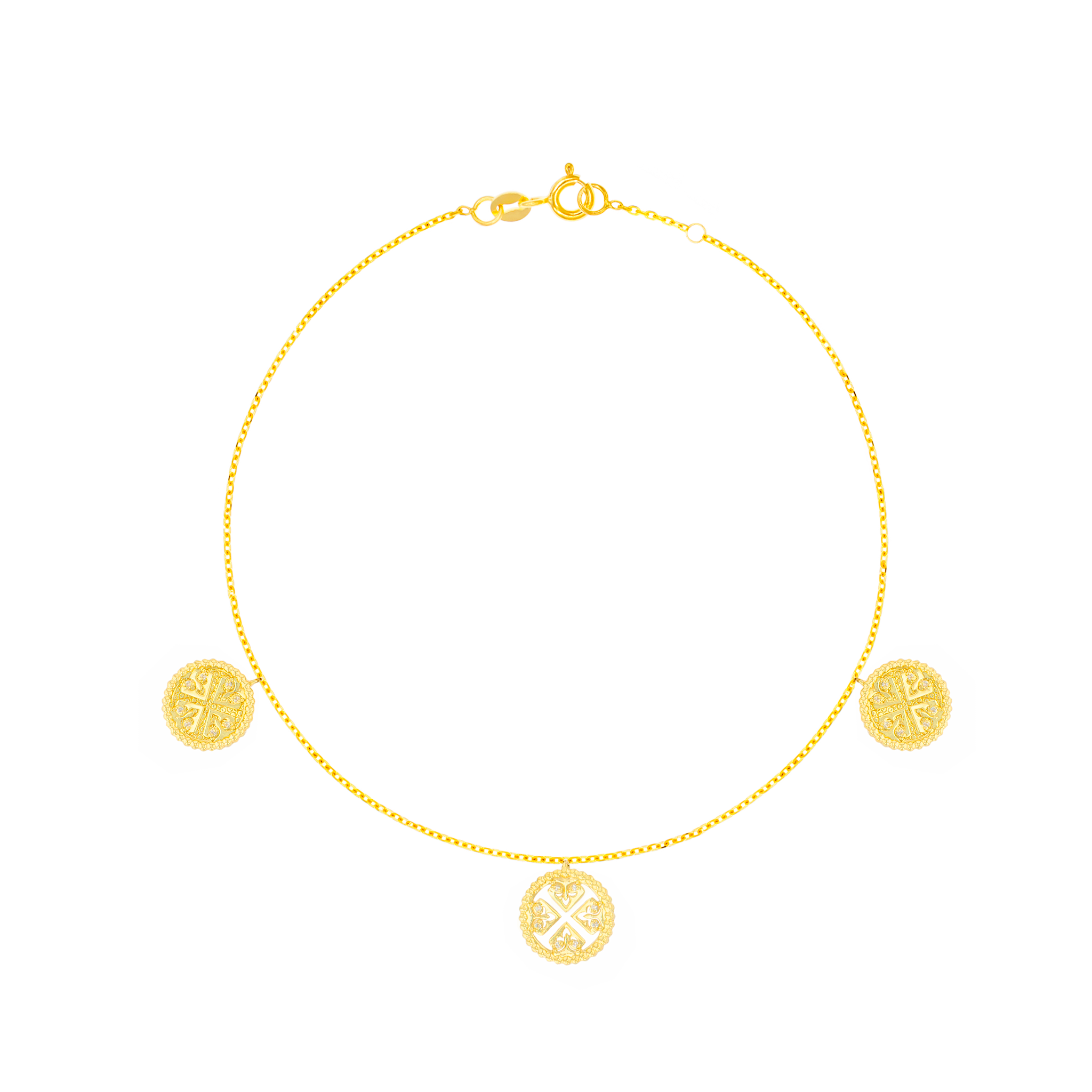 Lace White Mother of Pearl Diamond Anklet in 18K Yellow Gold